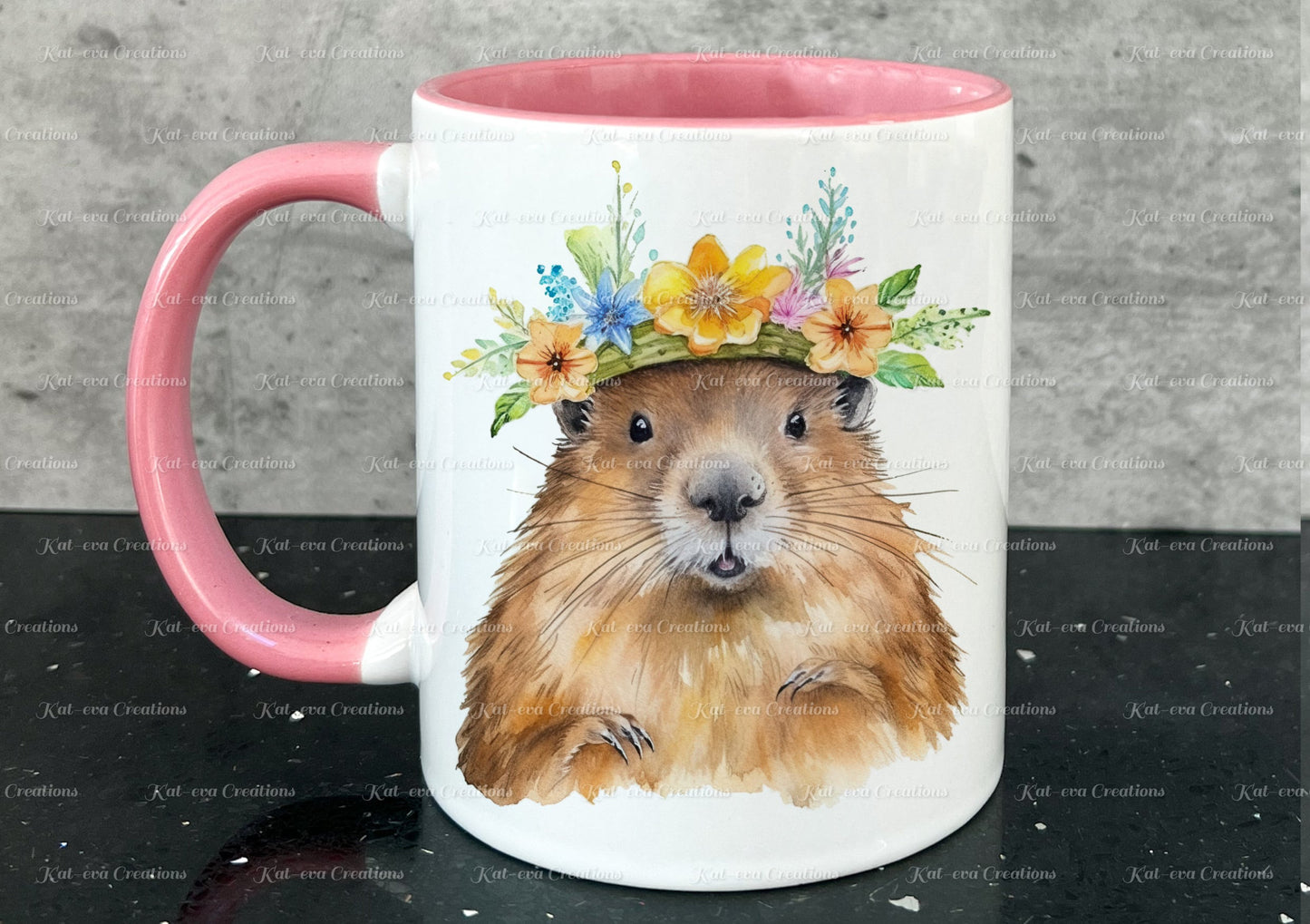 personalised beaver mug. Gorgeous Floral Beaver Cup. Ideal for birthday, secret santa, stocking filler or Christmas present