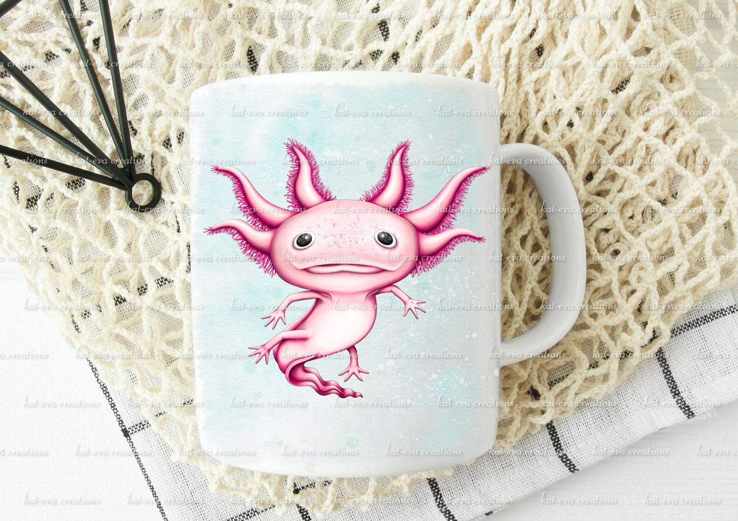 Personalised axolotl mug, available with or without coaster. can be personalised.