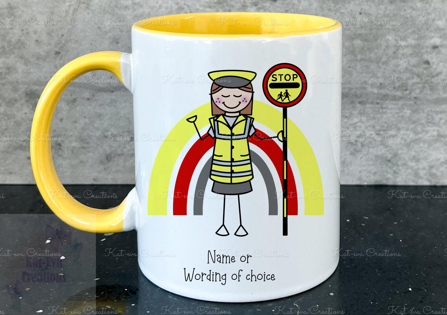 personalised lollipop lady / man / crossing stick man rainbow 11oz mug or mug and coaster set
