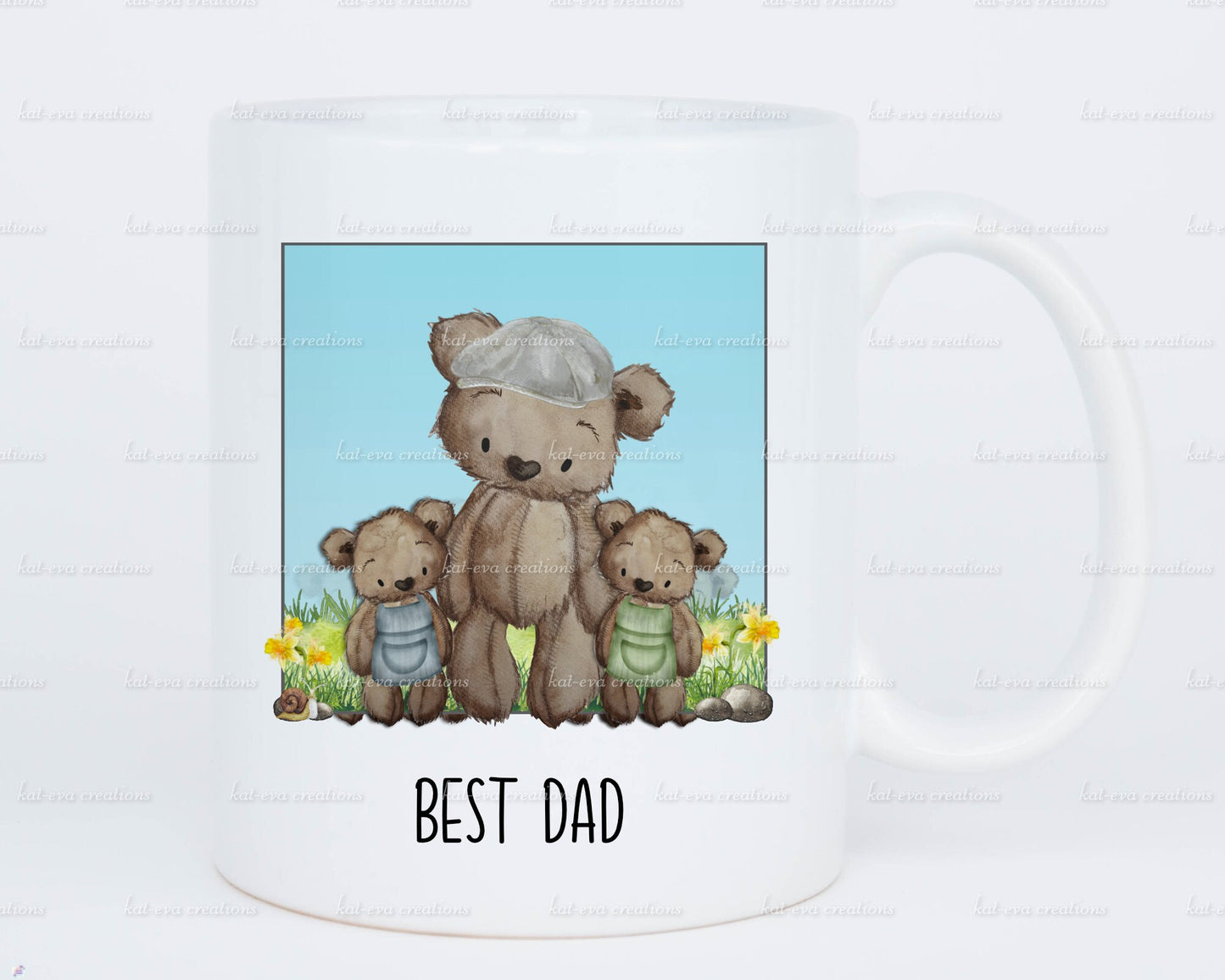 Stunning watercolour dad, grandad teddy mug or mug and coaster set. can be personalised