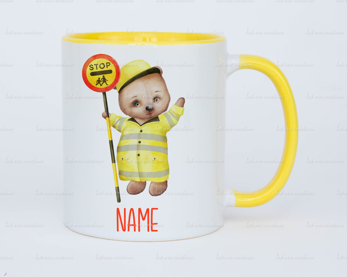 personalised lollipop lady / man / crossing patrol bear 11oz mug or mug and coaster set