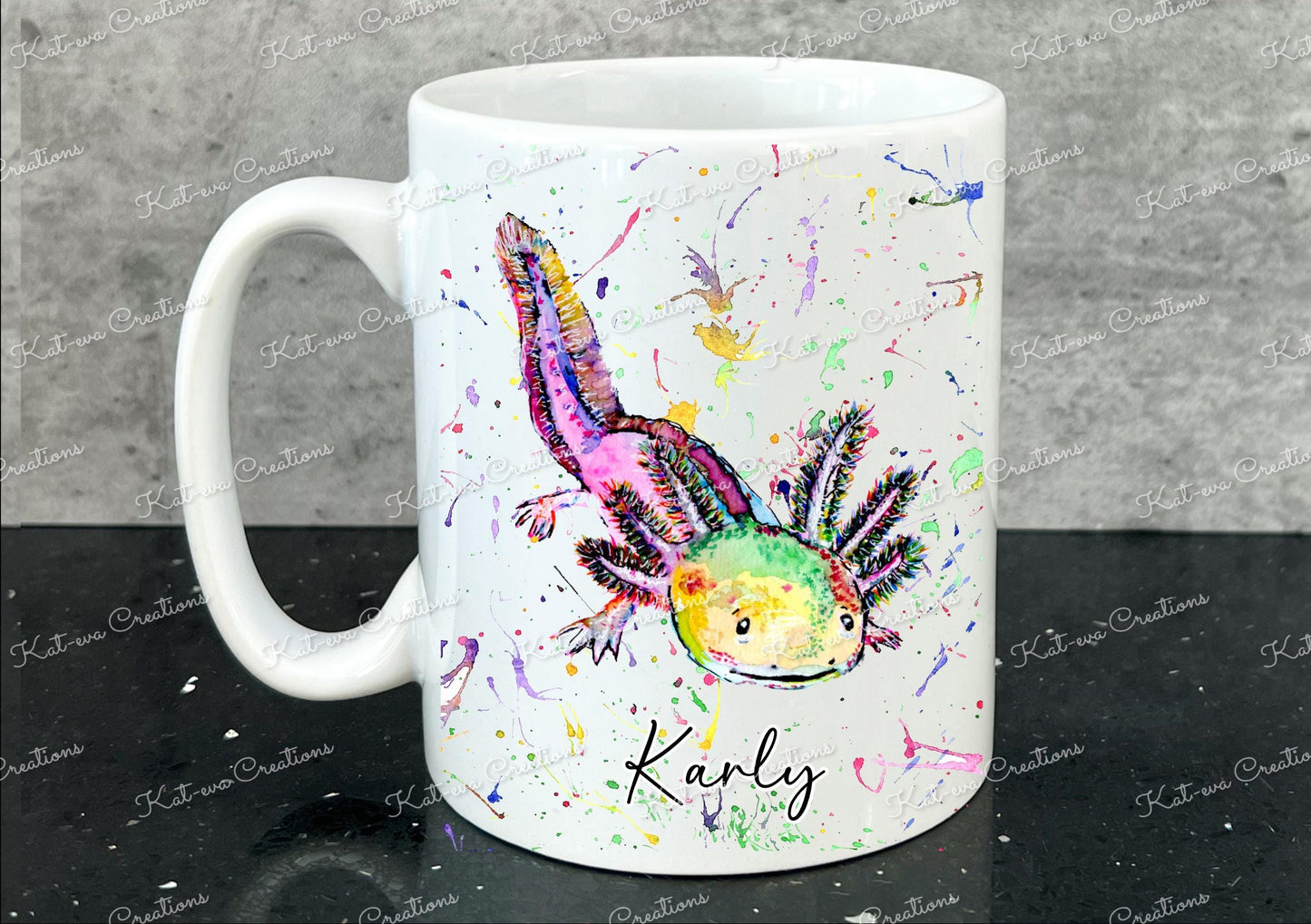 axolotl mug, personalised axolotl cup. Christmas eve mug, christmas or birthday present. Secret santa gift or stocking filler.