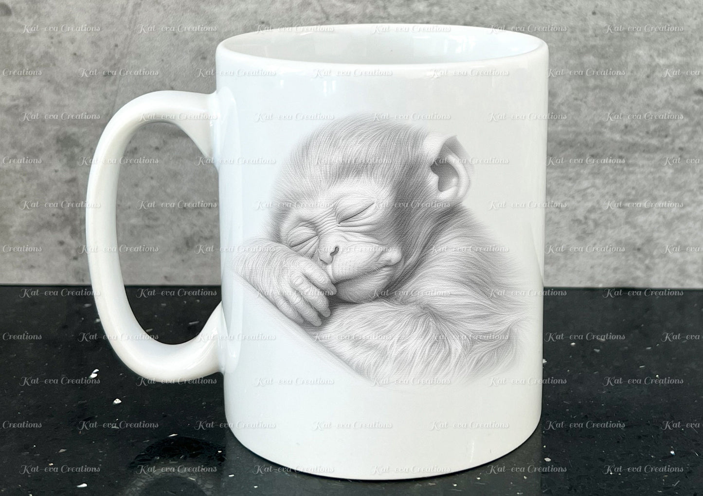 sleeping monkey mug. Personalised baby monkey / chimp cup. Ideal gift for Christmas. Birthday, secret santa or stocking filler