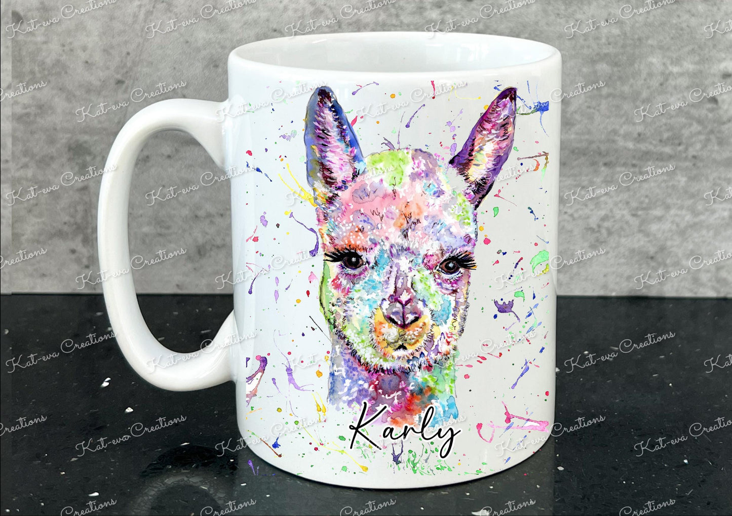Personalised alpaca mug, llama cup. Ideal birthday or christmas gift, Secret santa present or stocking filler. watercolour animal mug