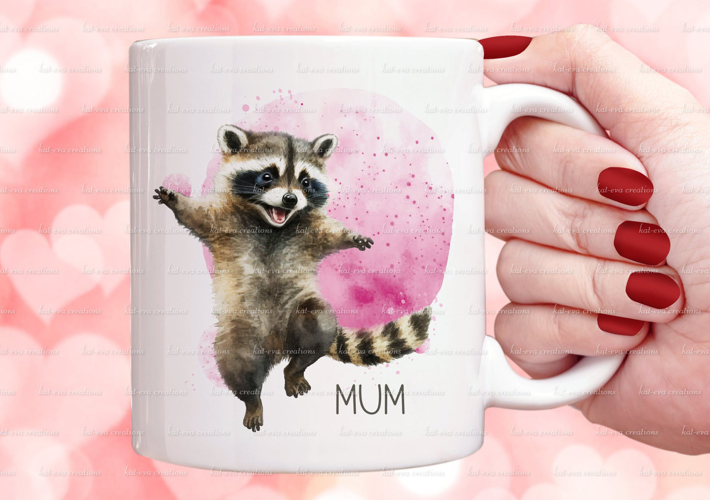 Racoon mug. personalised raccoon cup. cute smiley racoon. ideal birthday, thank you or Christmas gift