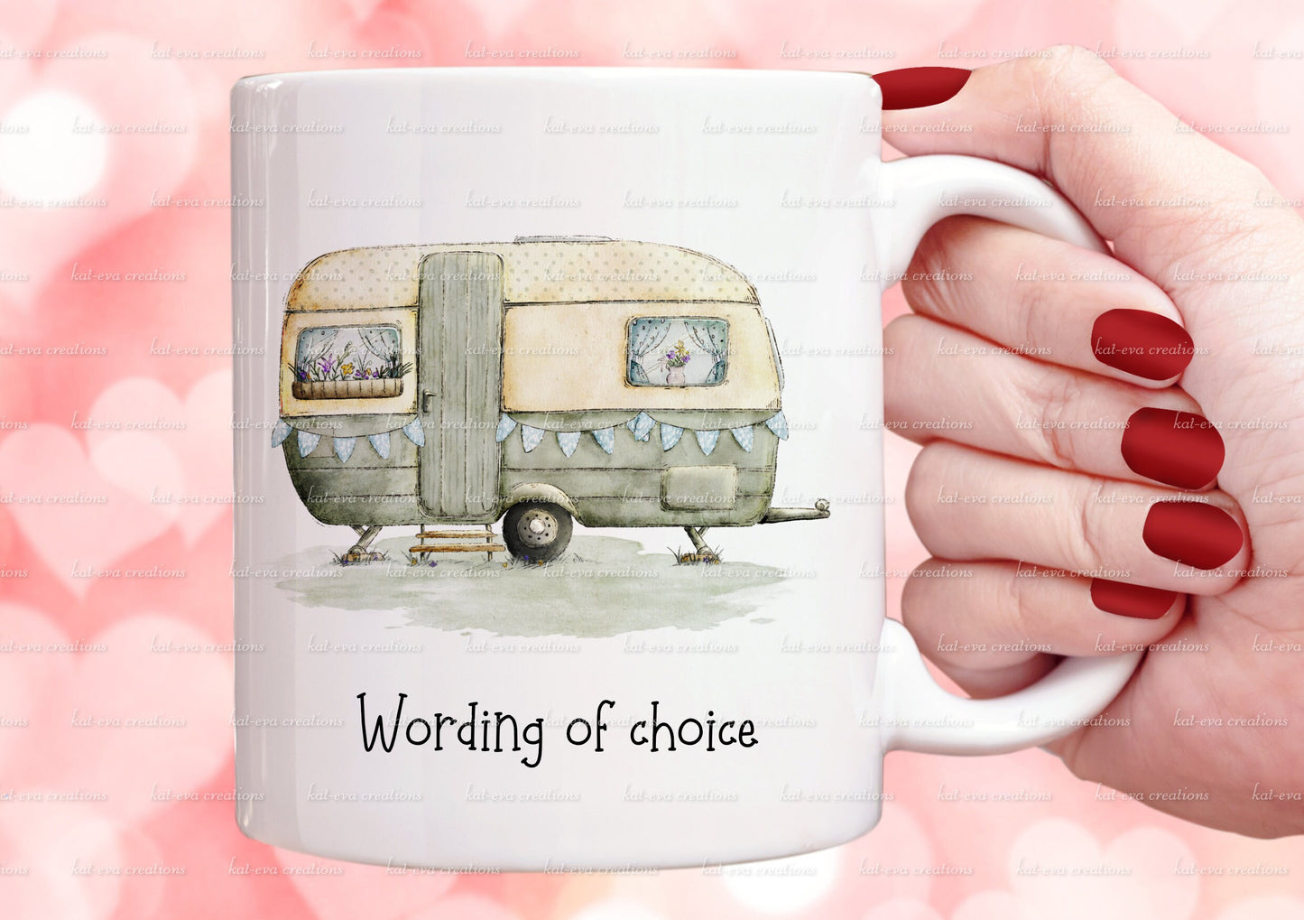 caravan mug. personalised vintage caravan cup. choice of colours