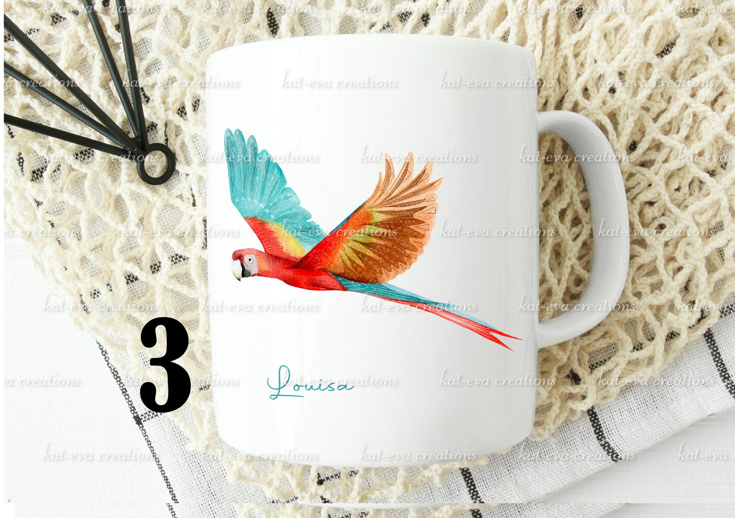 watercolour exotic bird mug, can be personalised, macaw, flamingo, hummingbird, parrot, toucan, cockatoo, ibis