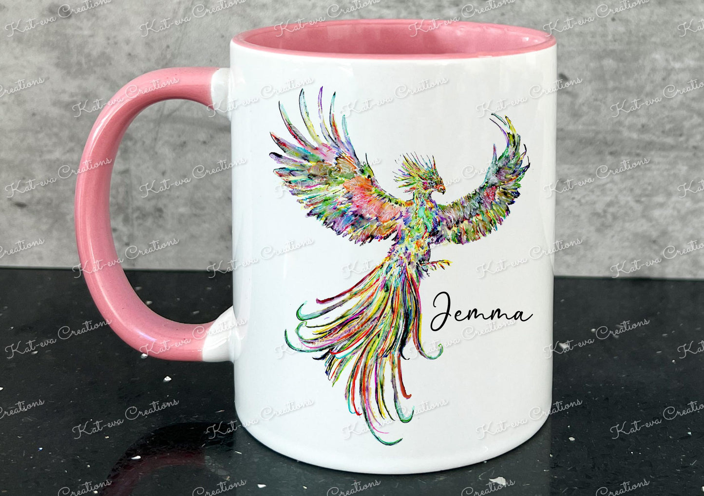 Beautiful phoenix mug. Personalised phoenix cup. ideal christmas or birthday gift. Secret santa present idea