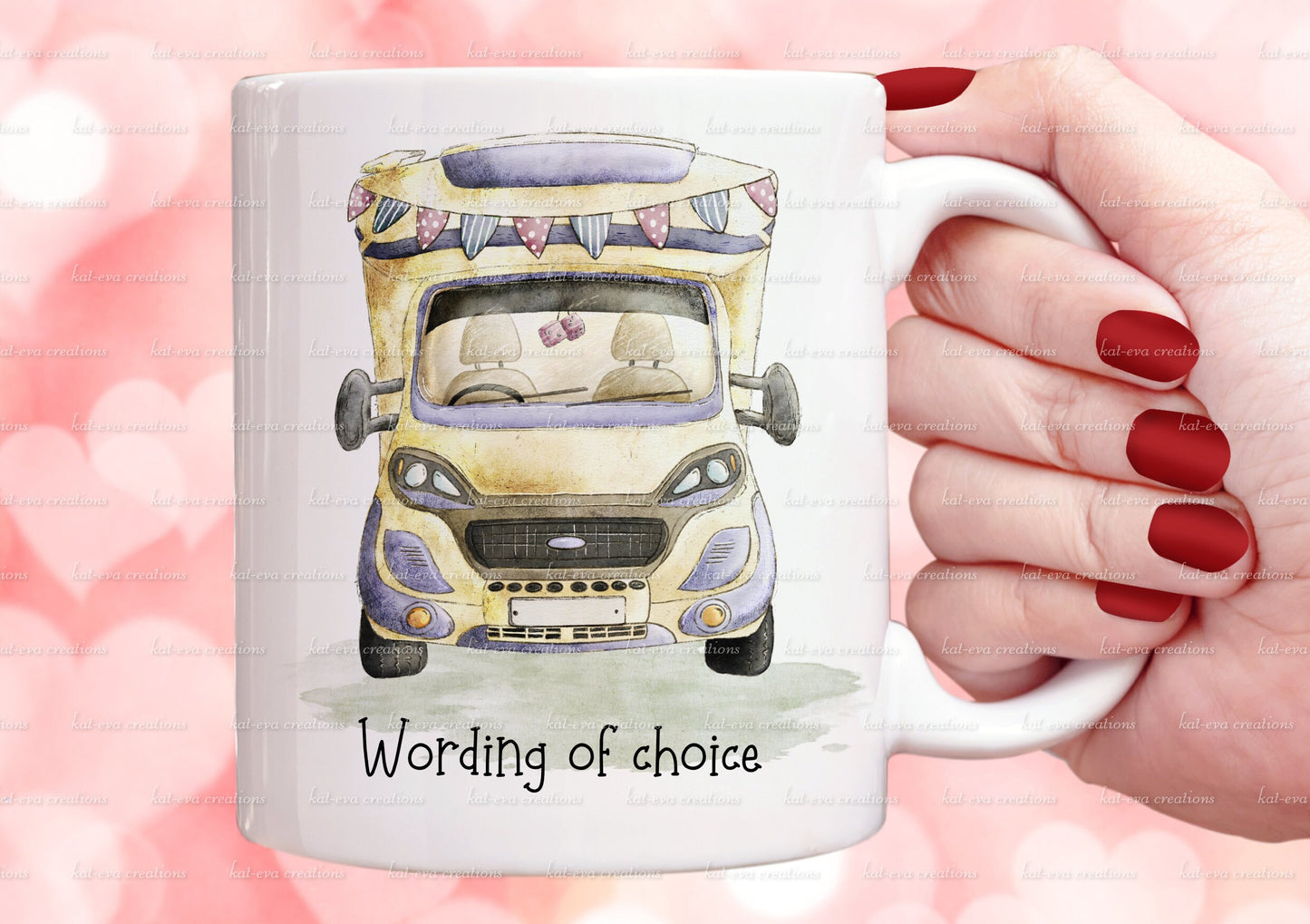 motorhome mug. personalised vintage motorhome cup. Campervan mug. choice of colours