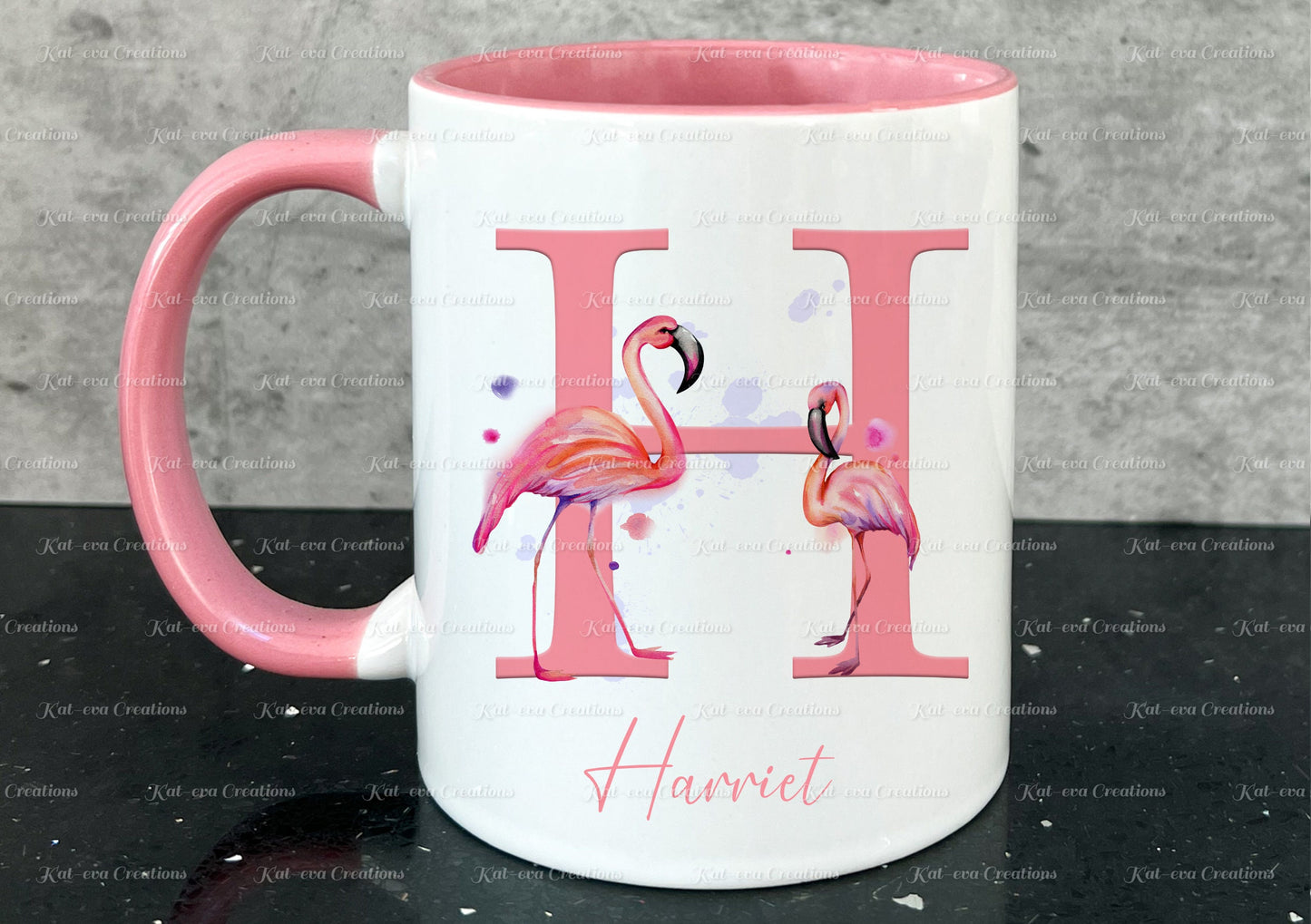 beautiful flamingo initial mug can be personalised