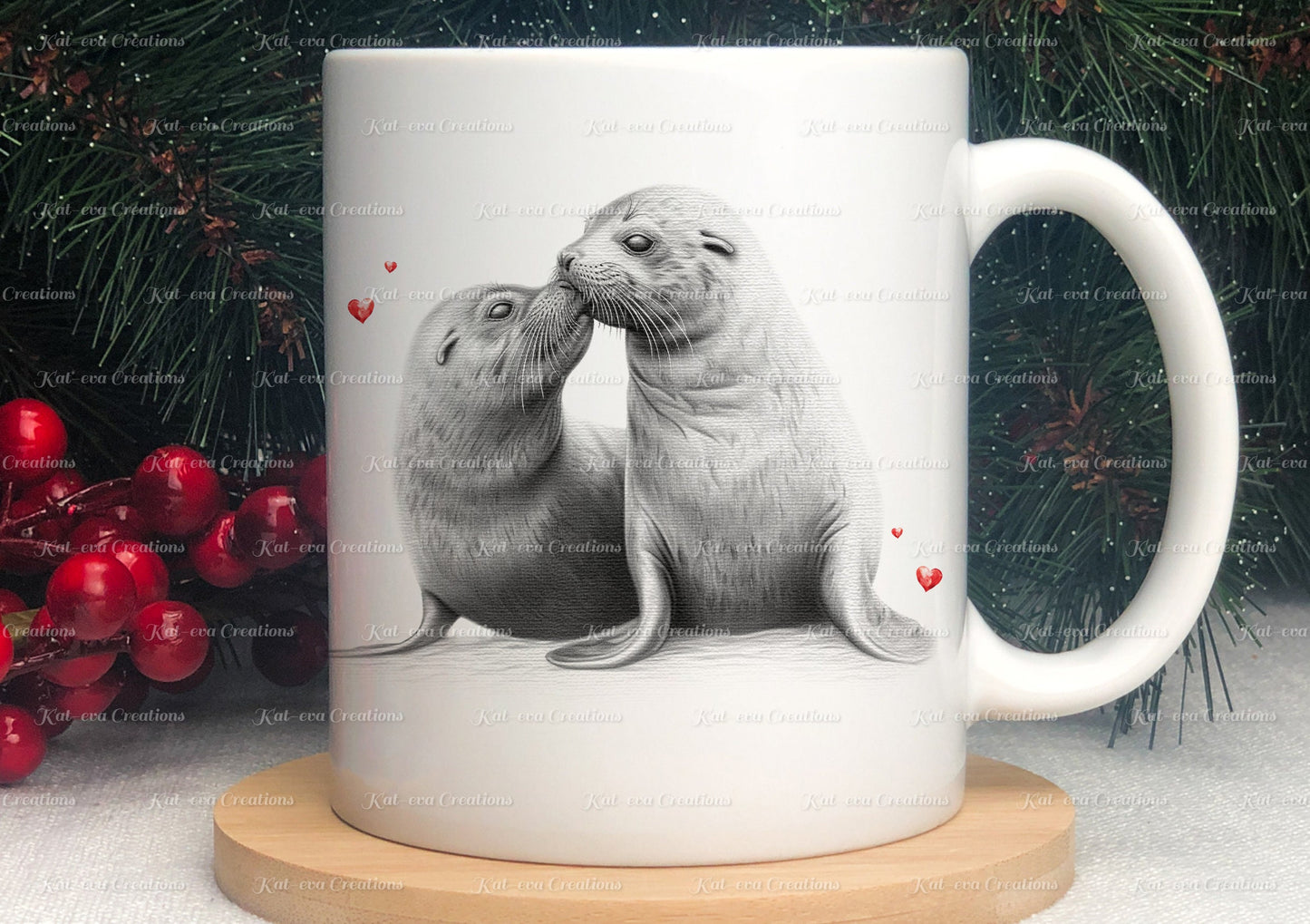 seal mug. Personalised seal bear couple cup. Ideal gift for Christmas. Birthday, secret santa or stocking filler. arctic collection