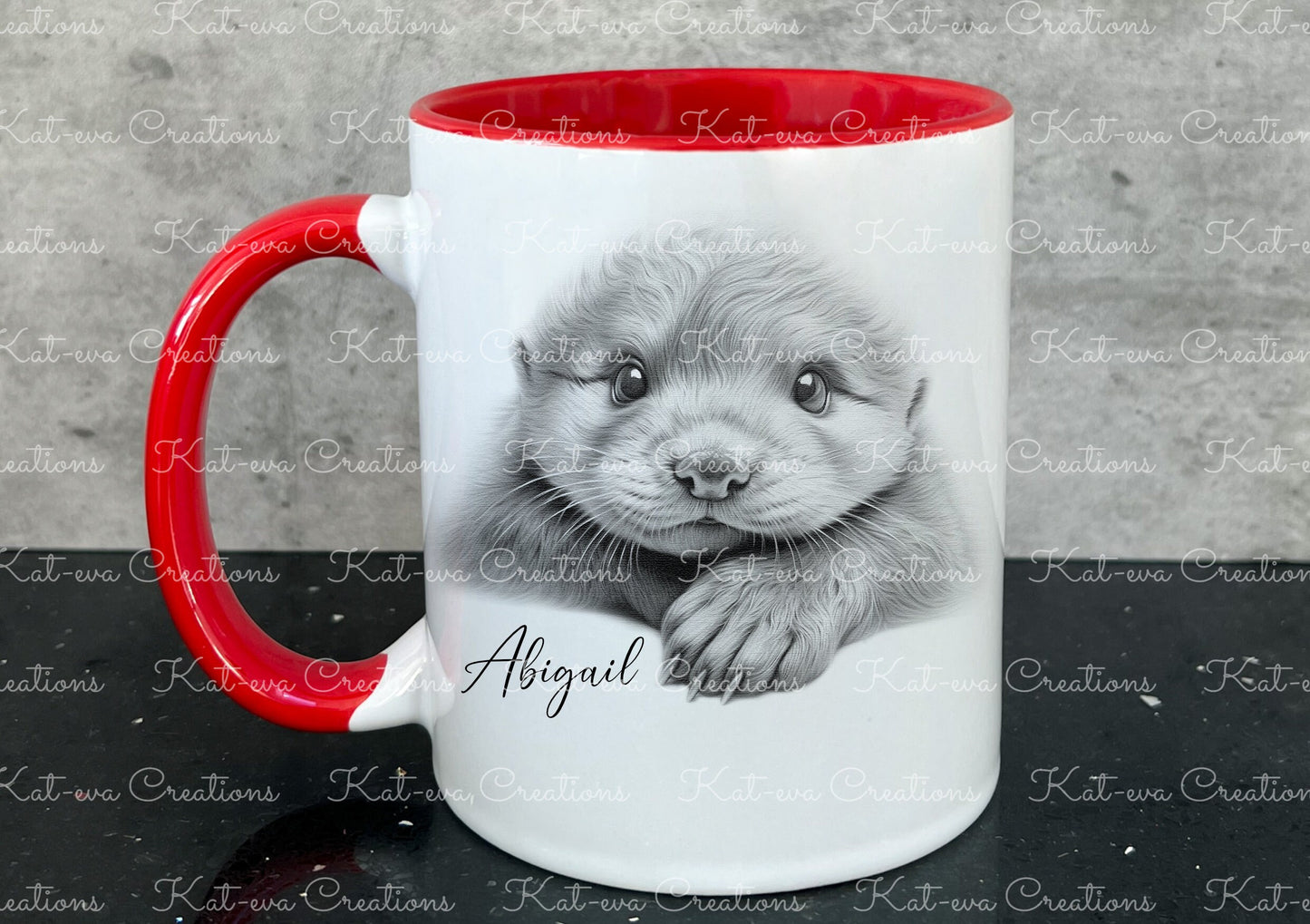 otter mug. Personalised baby otter cup. Ideal gift for Christmas. Birthday, secret santa or stocking filler