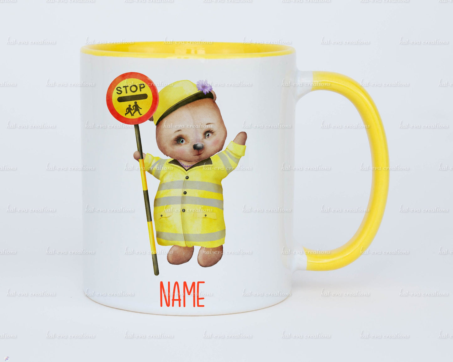 personalised lollipop lady / man / crossing patrol bear 11oz mug or mug and coaster set