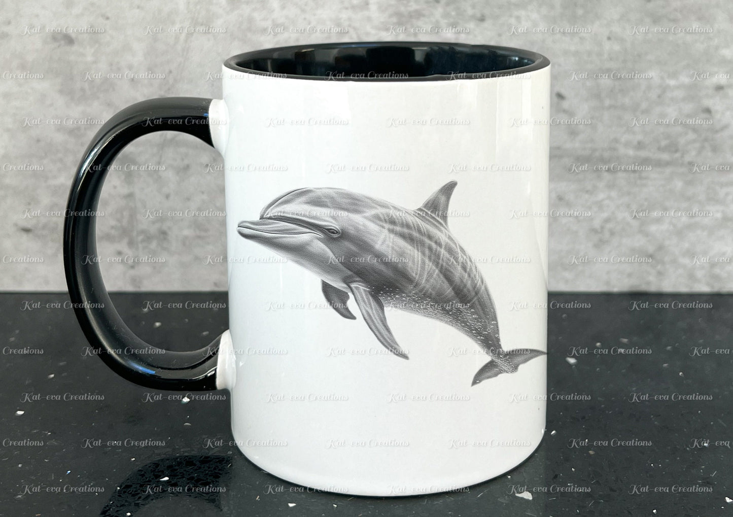 Dolphin mug. Personalised sketch dolphin cup. Ideal gift for Christmas. Birthday, secret santa or stocking filler