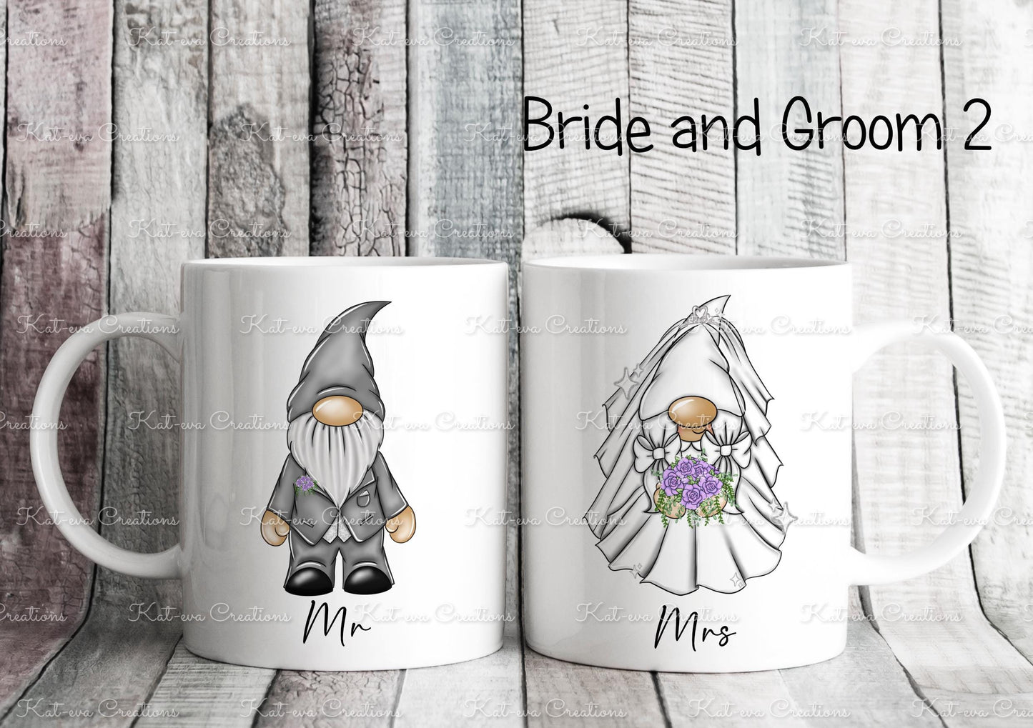 Personalised Bride and groom Mugs. personalised gnomes, gonks, bride and groom. Ideal wedding gift or engagement present