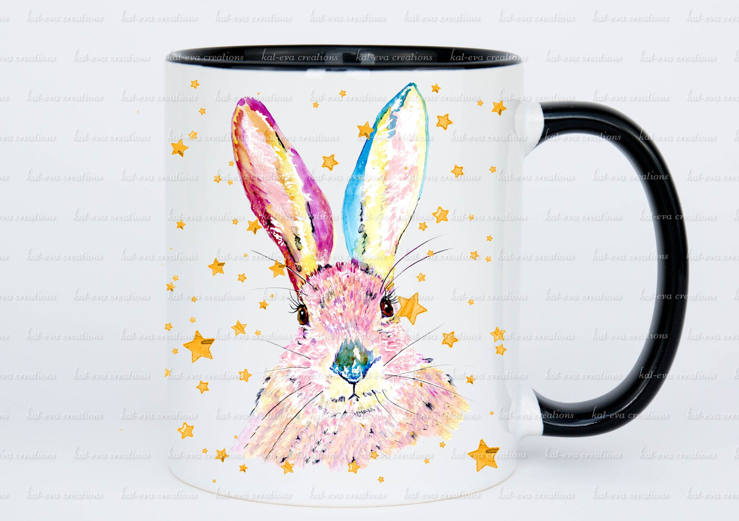 Beautiful rabbit mug. personalised bunny cup. watercolour hare/ bunny / rabbit mug. ideal birthday or easter gift
