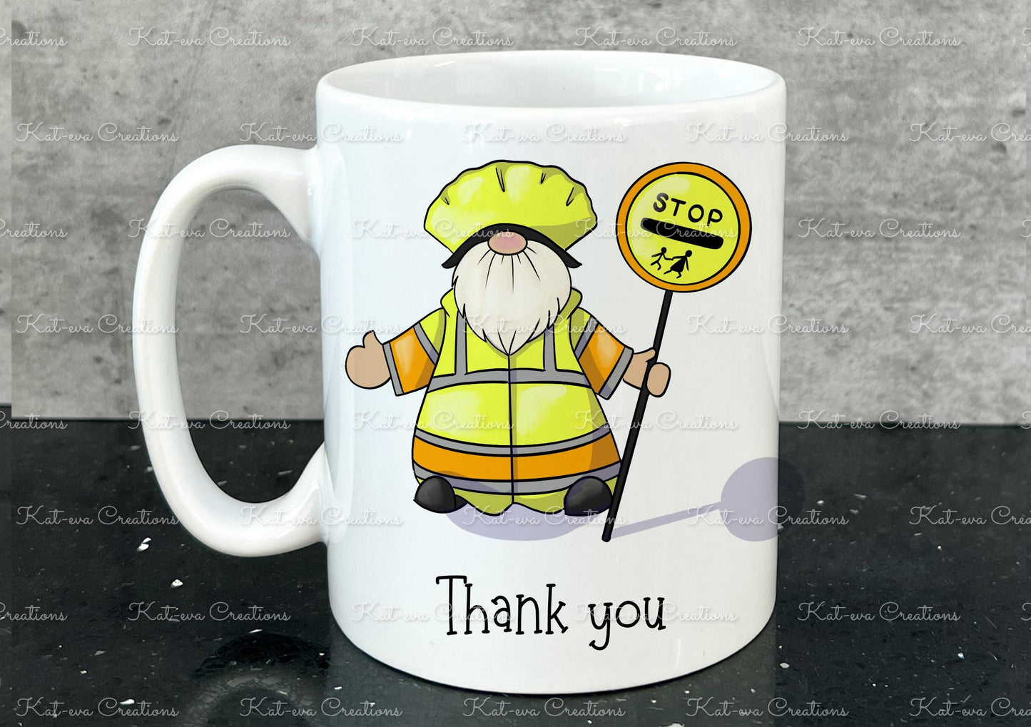 Personalised lollipop man woman gonk gnome mug. . lollypop crossing patrol. Ideal christmas present or birthday gift