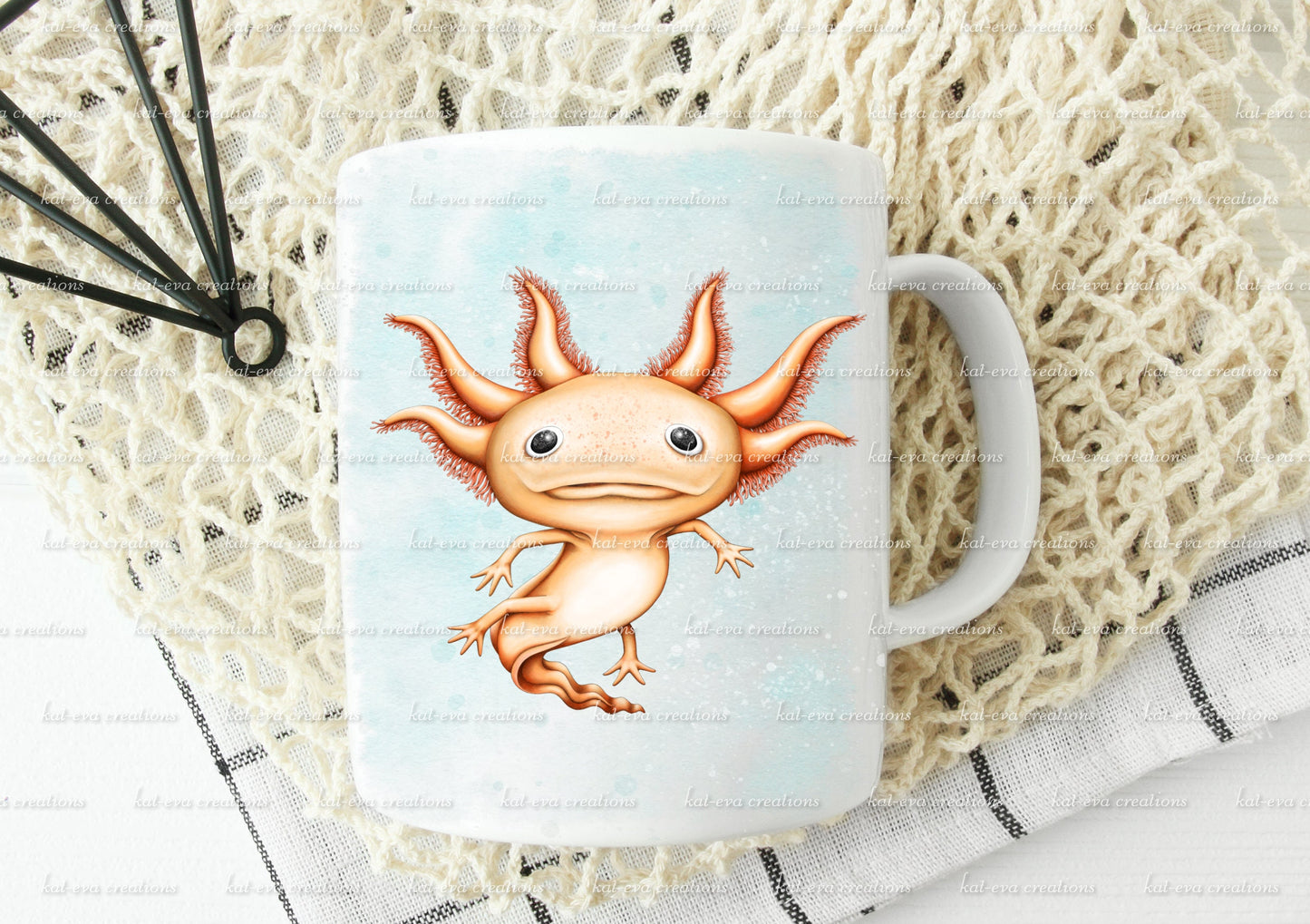 Personalised axolotl mug, available with or without coaster. can be personalised.