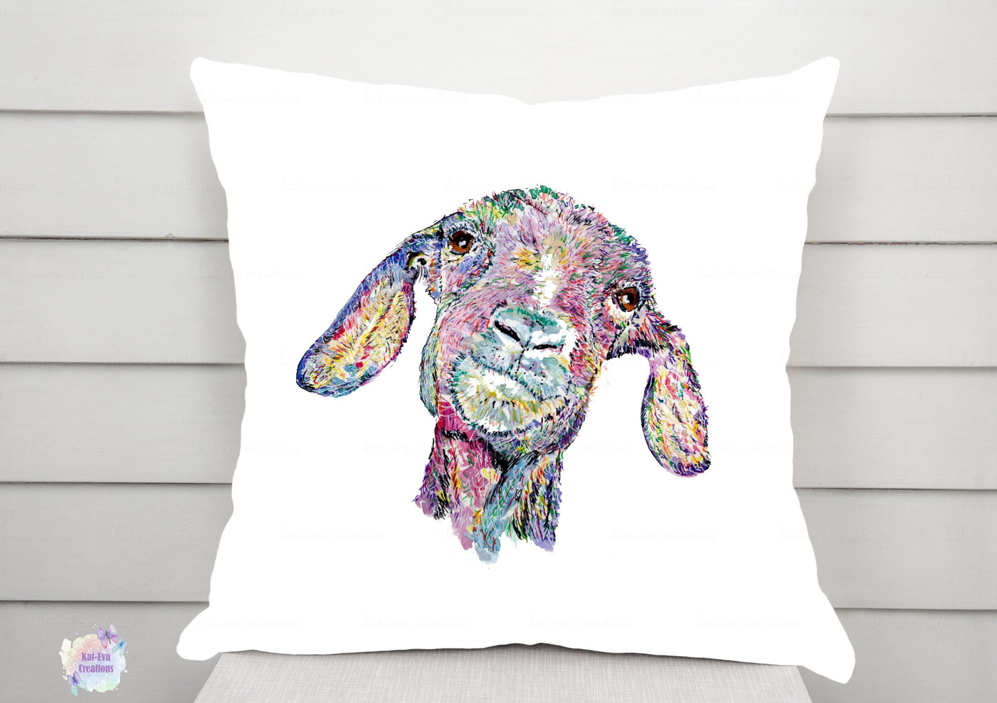Watercolour goat cushion. can be personalised.