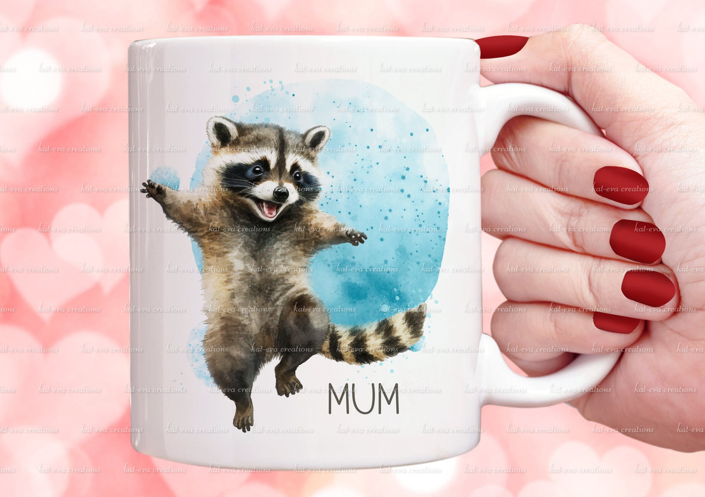 Racoon mug. personalised raccoon cup. cute smiley racoon. ideal birthday, thank you or Christmas gift