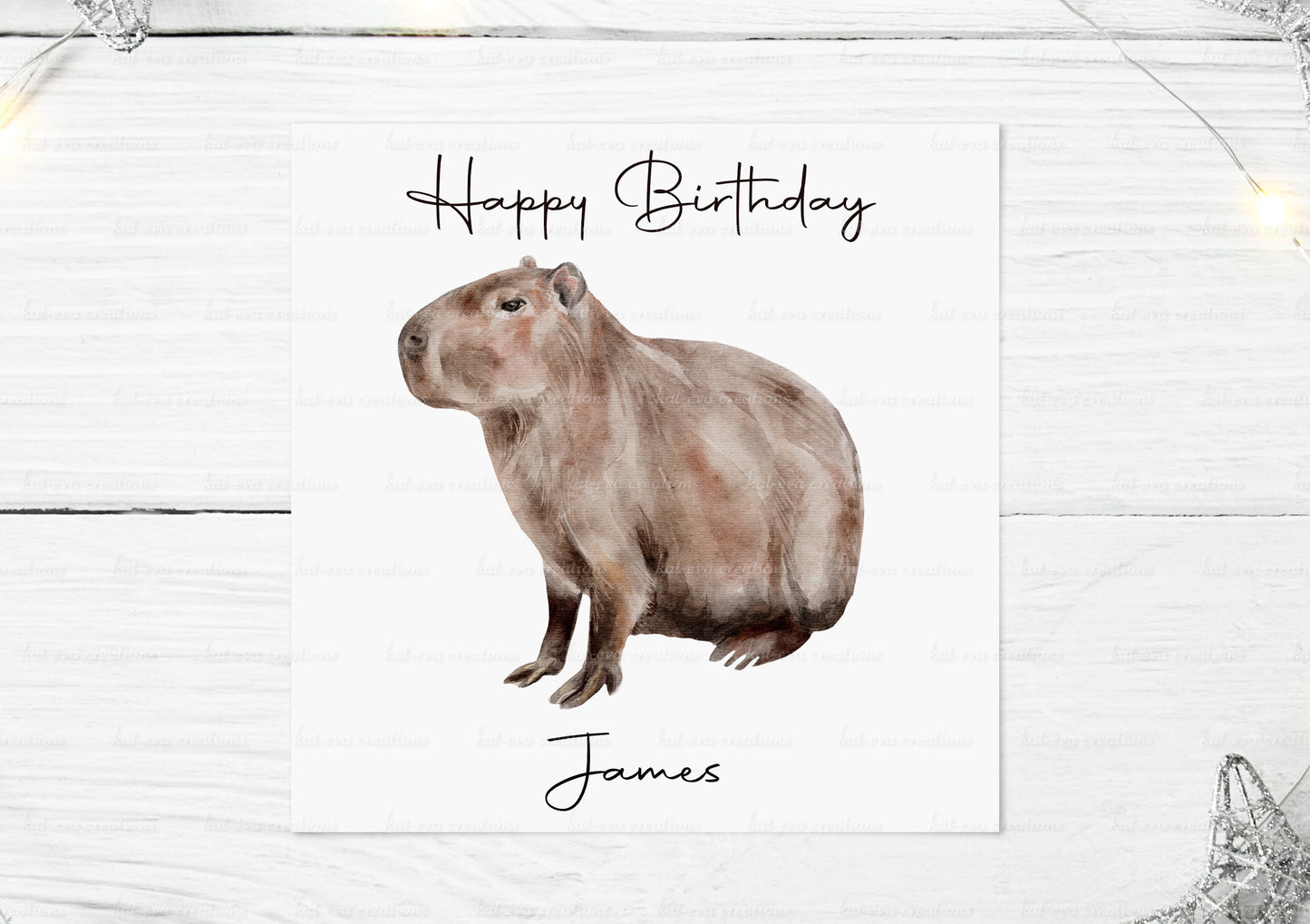 Capybara Card or card and badge. Can be personalised Ideal birthday or good luck card