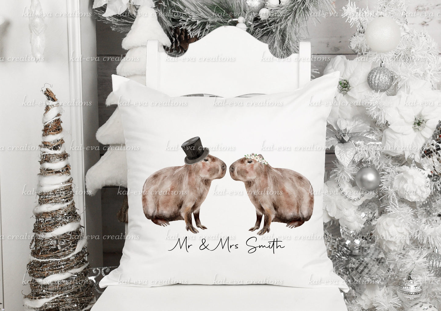 personalised wedding capybara cushion, ideal wedding or anniversary gift