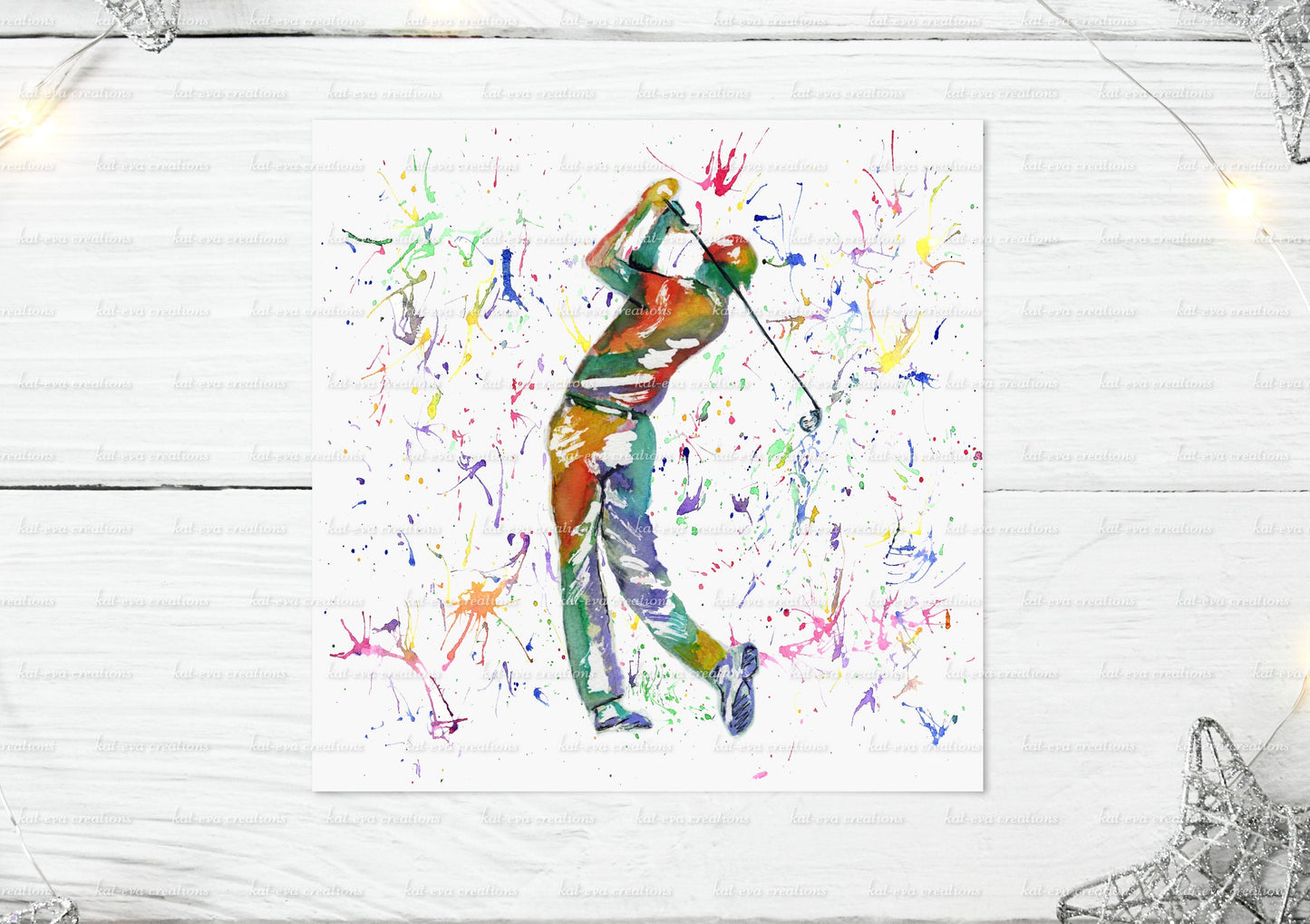 personalised golf, golfer watercolour card. ideal for birthdays, father's day or any other occasion