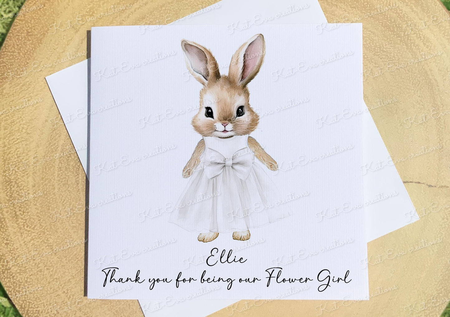 Will you be our flower girl card. Personalised bunny rabbit card. Ideal for Christenings, baptism, birthday or easter