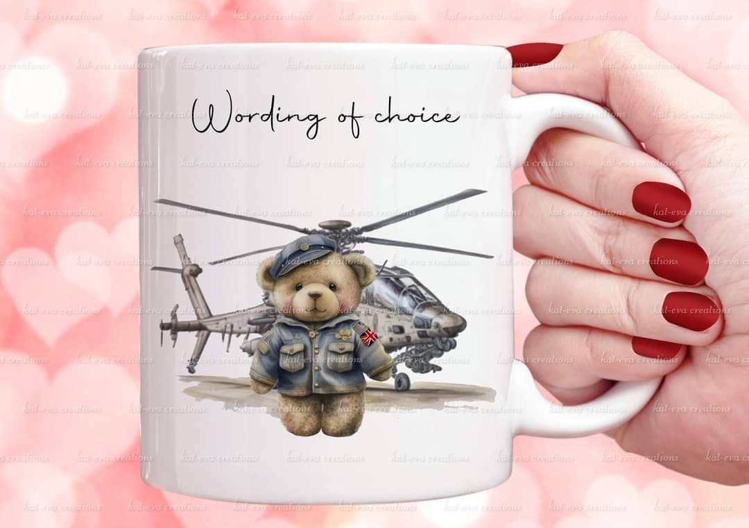 Raf mug. Personalised teddy cup. Ideal passing out gift.