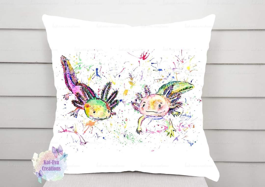 Axolotl cushion. can be personalised.