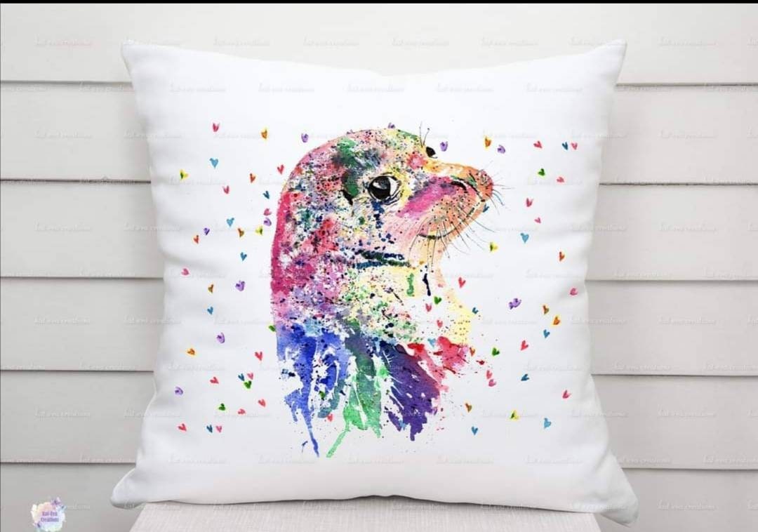 personalised seal cushion. Stunning watercolour seal design