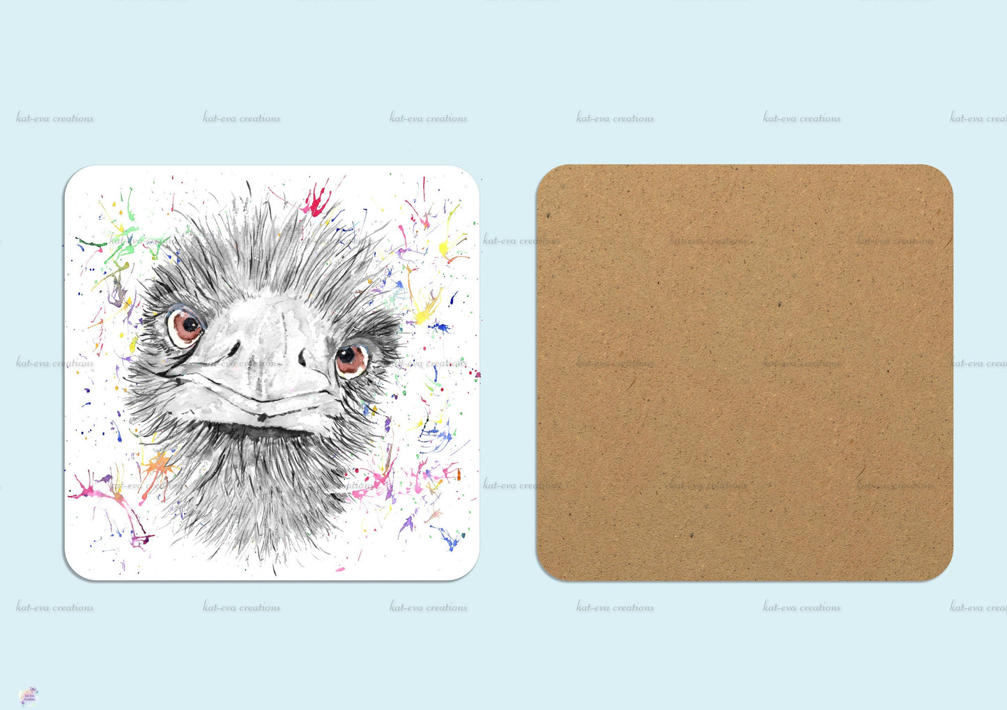 Personalised emu mug or mug and coaster set. christmas ostrich / emu design
