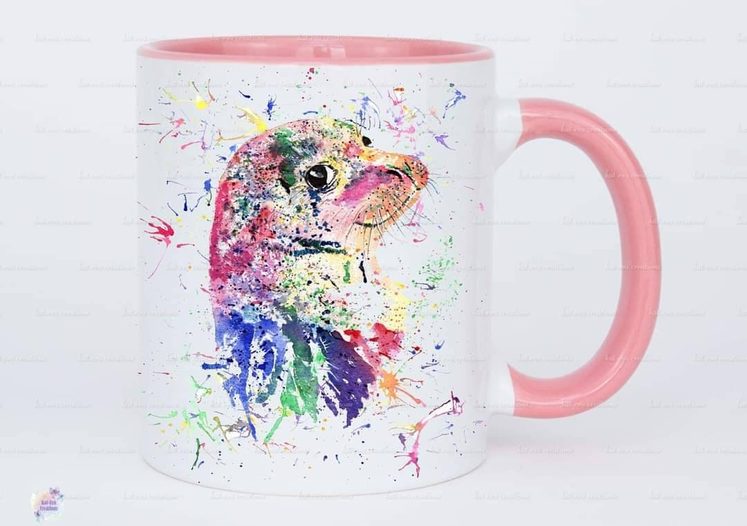 personalised watercolour seal mug or mug and coaster set