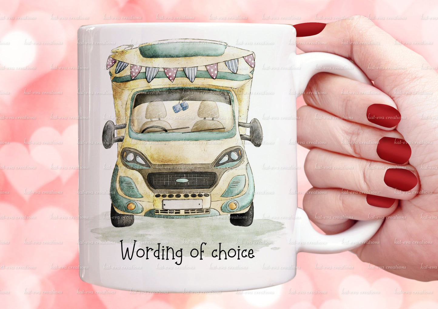 motorhome mug. personalised vintage motorhome cup. Campervan mug. choice of colours