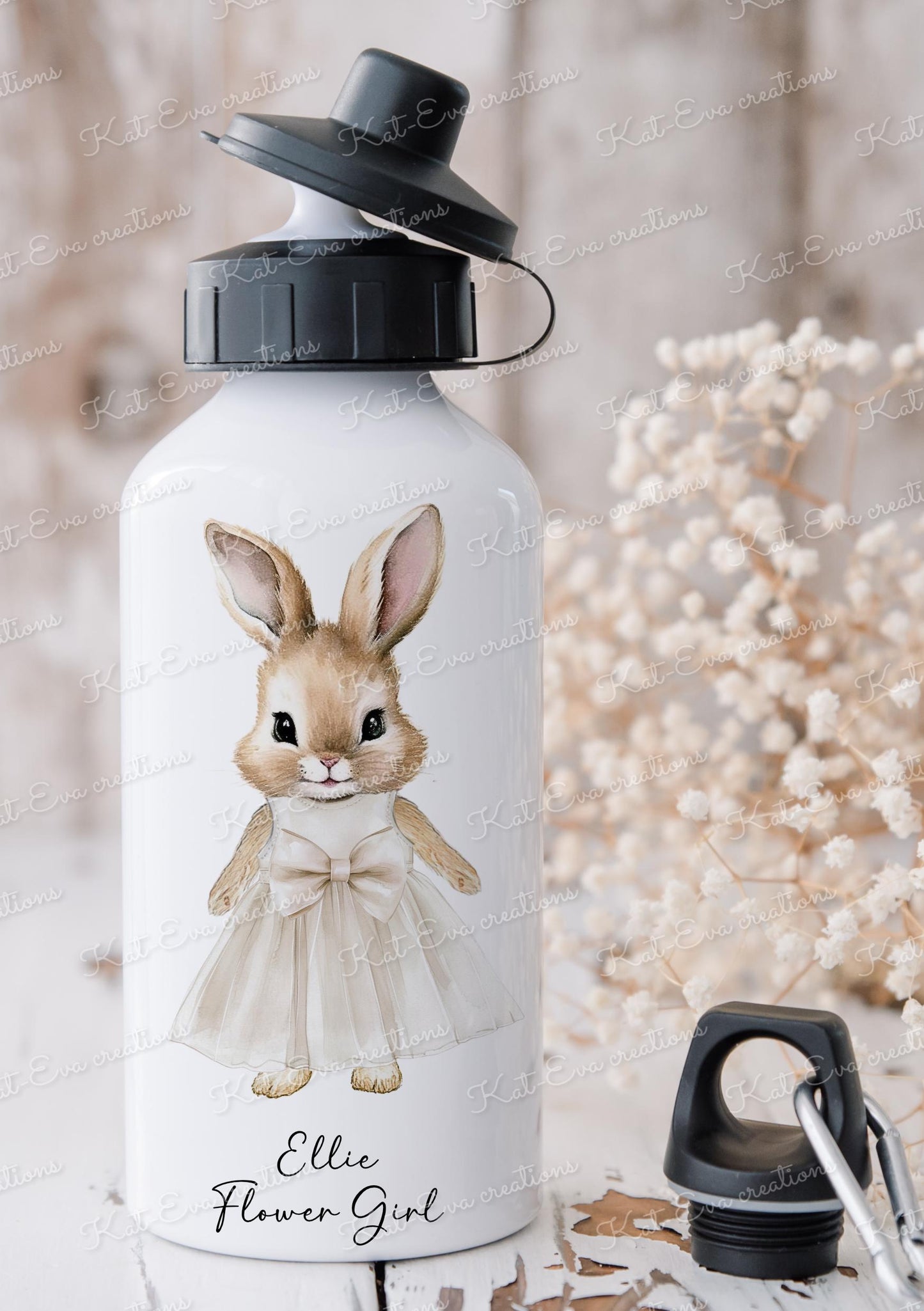 Bunny water bottle. Rabbit water bottle. Flower girl, bridesmaid, christening gift. Ideal birthday present