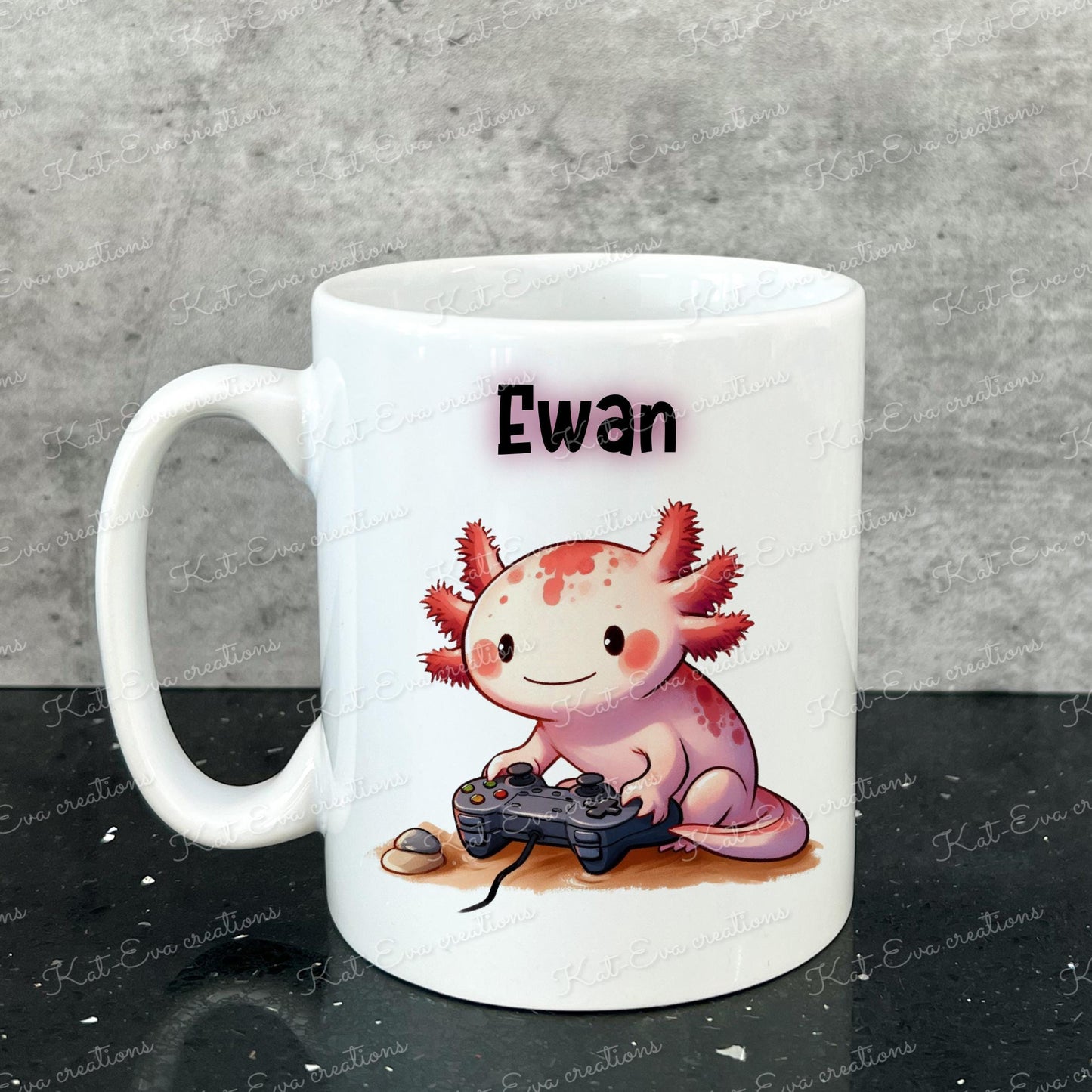 Personalised axolotl mug, gaming axolotl cup. Ideal easter gift or birthday present. Fathers day gift