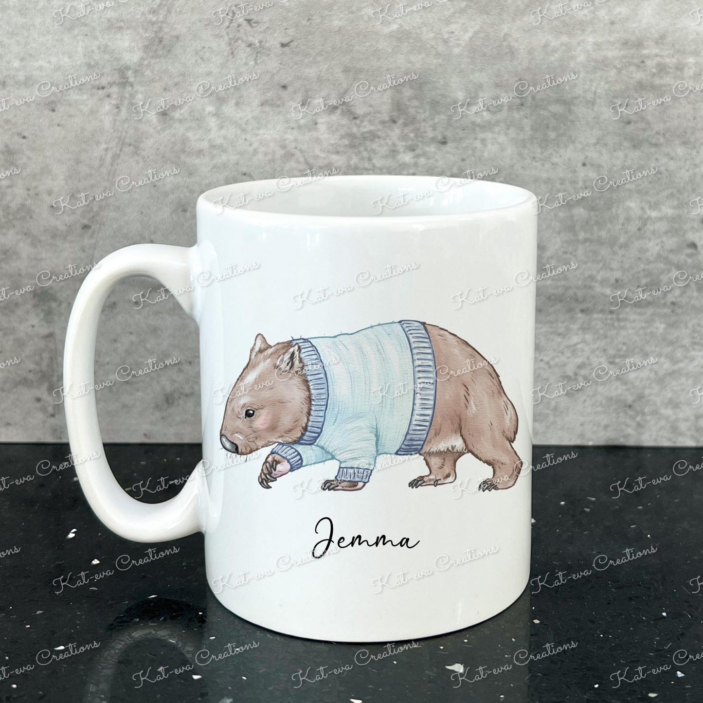 wombat mug, personalised wombat cup. ideal for Christmas eve box, stocking filler, secret santa gift or birthday present.