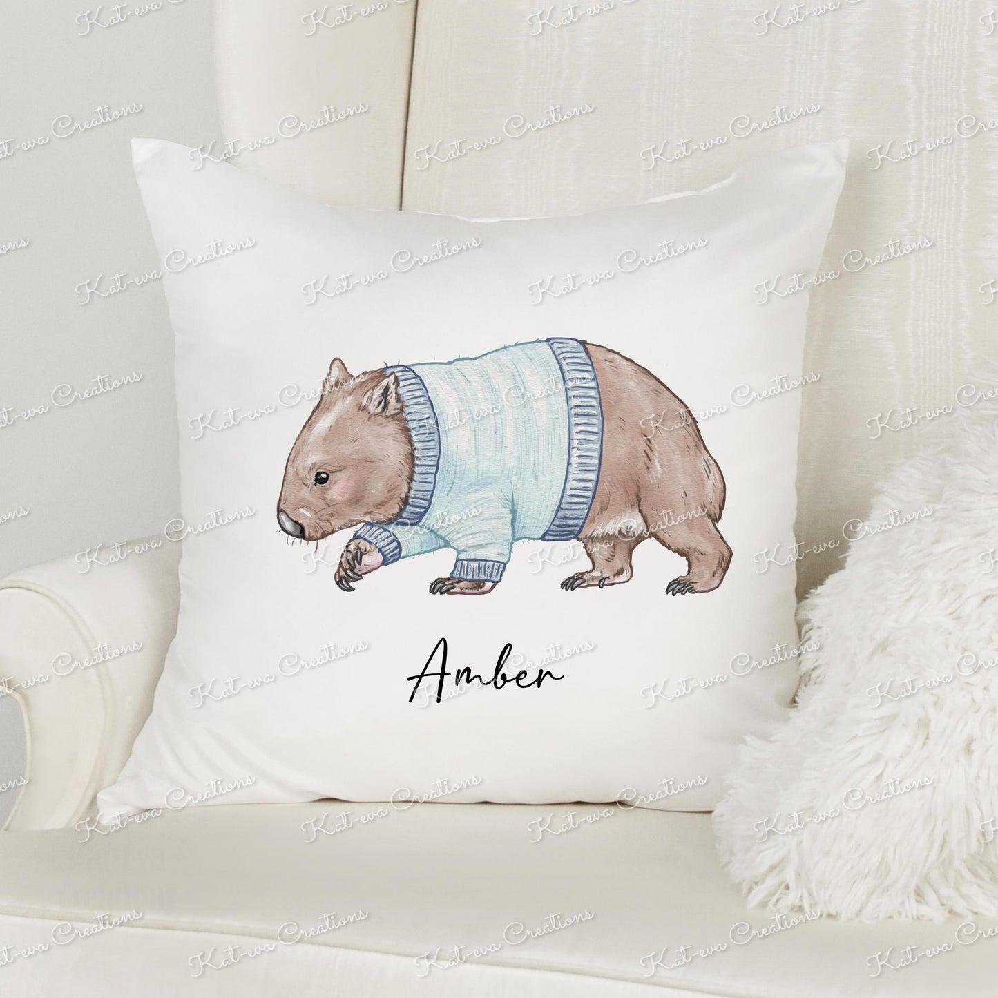 wombat cushion, personalised wombat pillow. Christmas or secret santa gift. ideal birthday present. living room or bedroom home decor