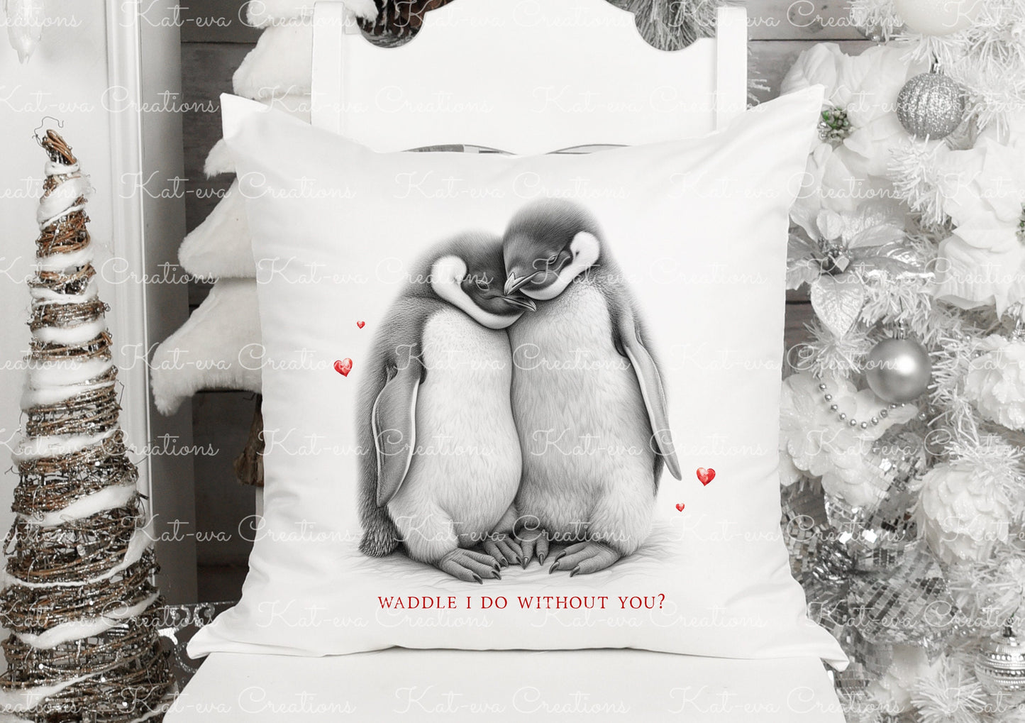 Penguin cushion. personalised penguin couple pillow. ideal christmas, secret santa, stocking filler, birthday or wedding gift