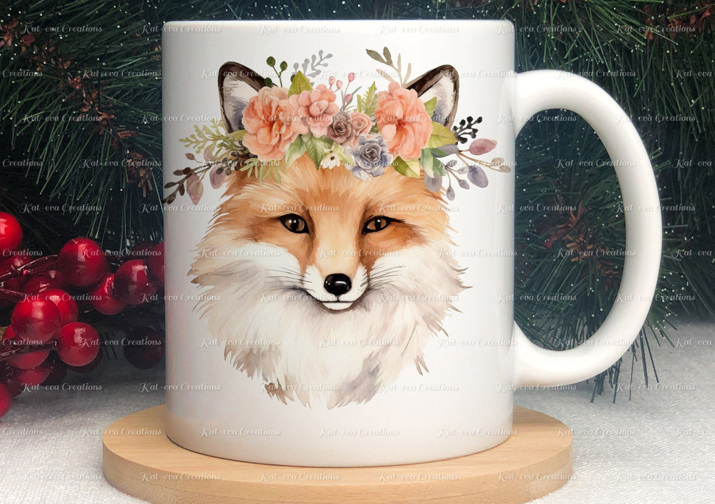 personalised fox mug. Gorgeous Floral fox Cup. Ideal for birthday, secret santa, stocking filler or Christmas present