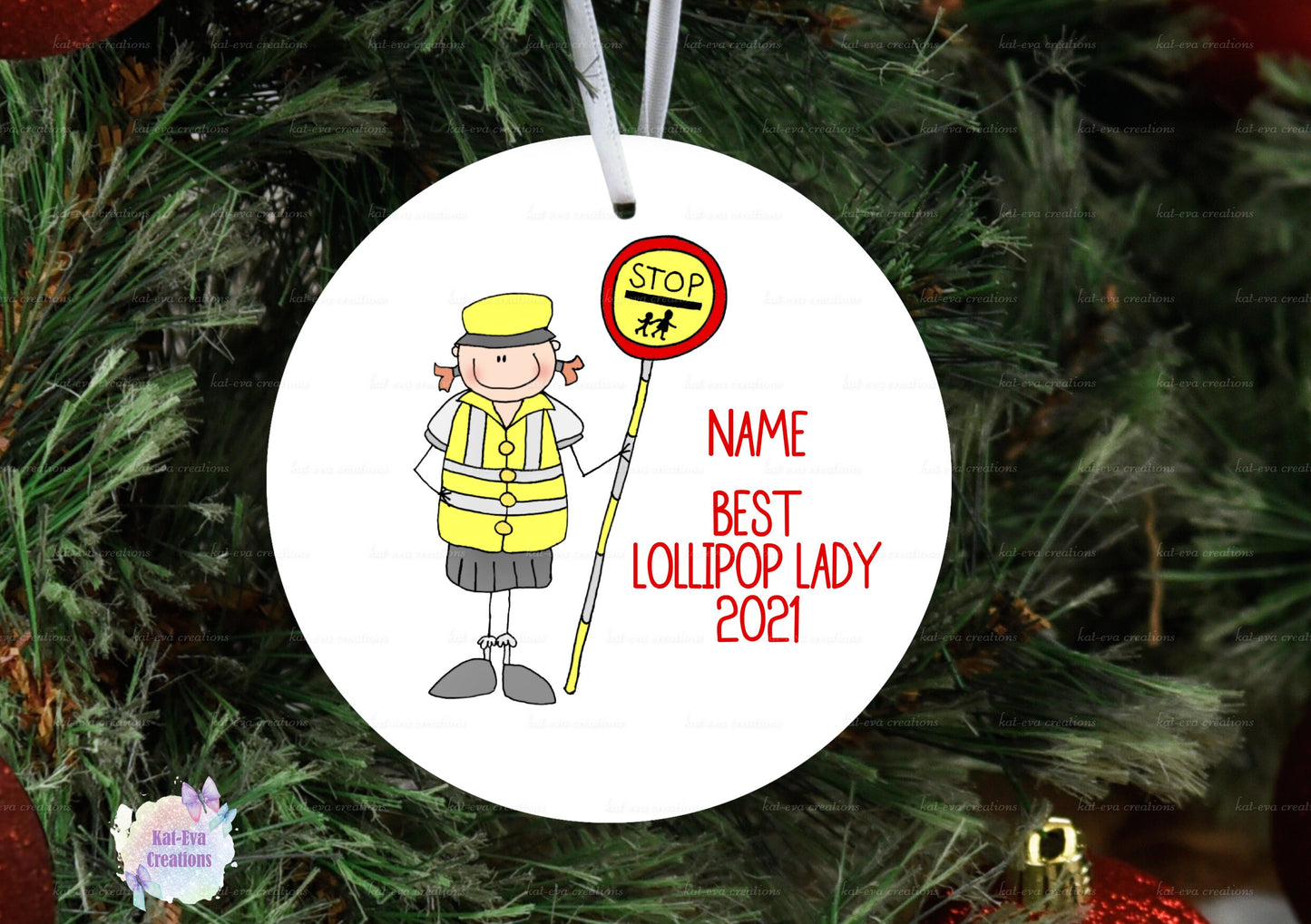 lollipop lady, lollipop man, crossing patrol personalised ceramic decoration approximately 7cm