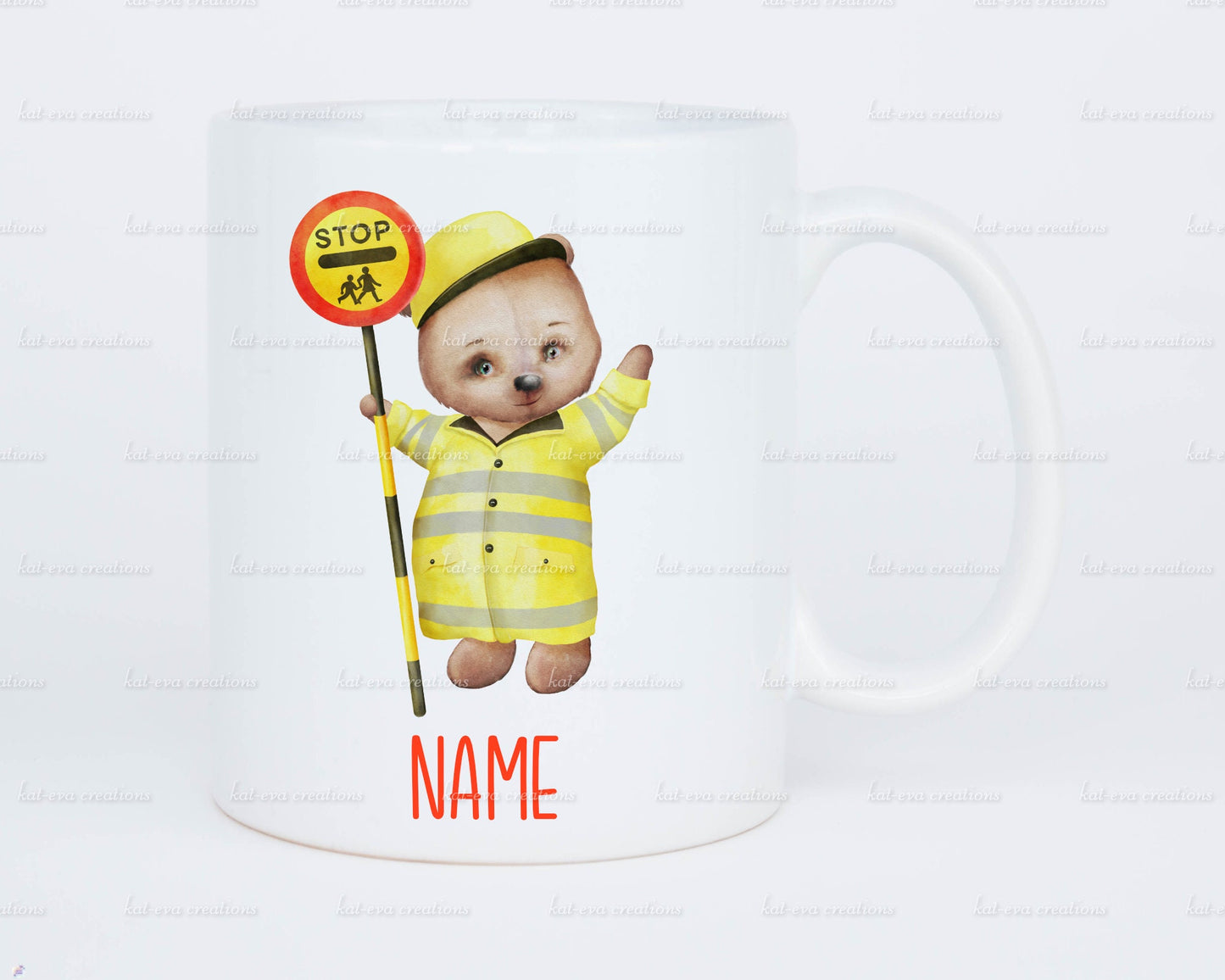 personalised lollipop lady / man / crossing patrol bear 11oz mug or mug and coaster set