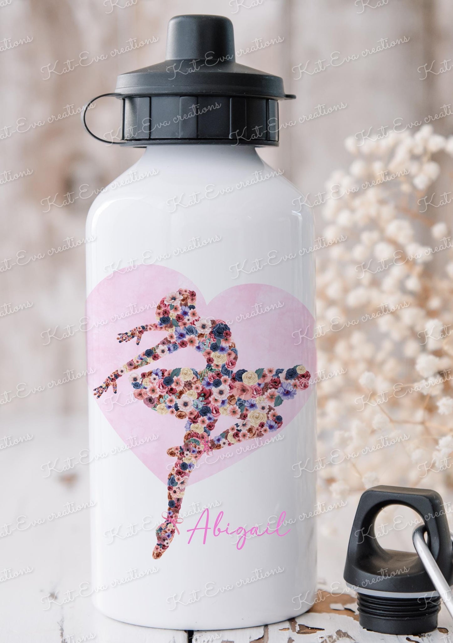 Ballet bottle, Personalised ballerina bottle. Floral ballerina bottle Choice of ballerina and name or wording ideal for school, dance class