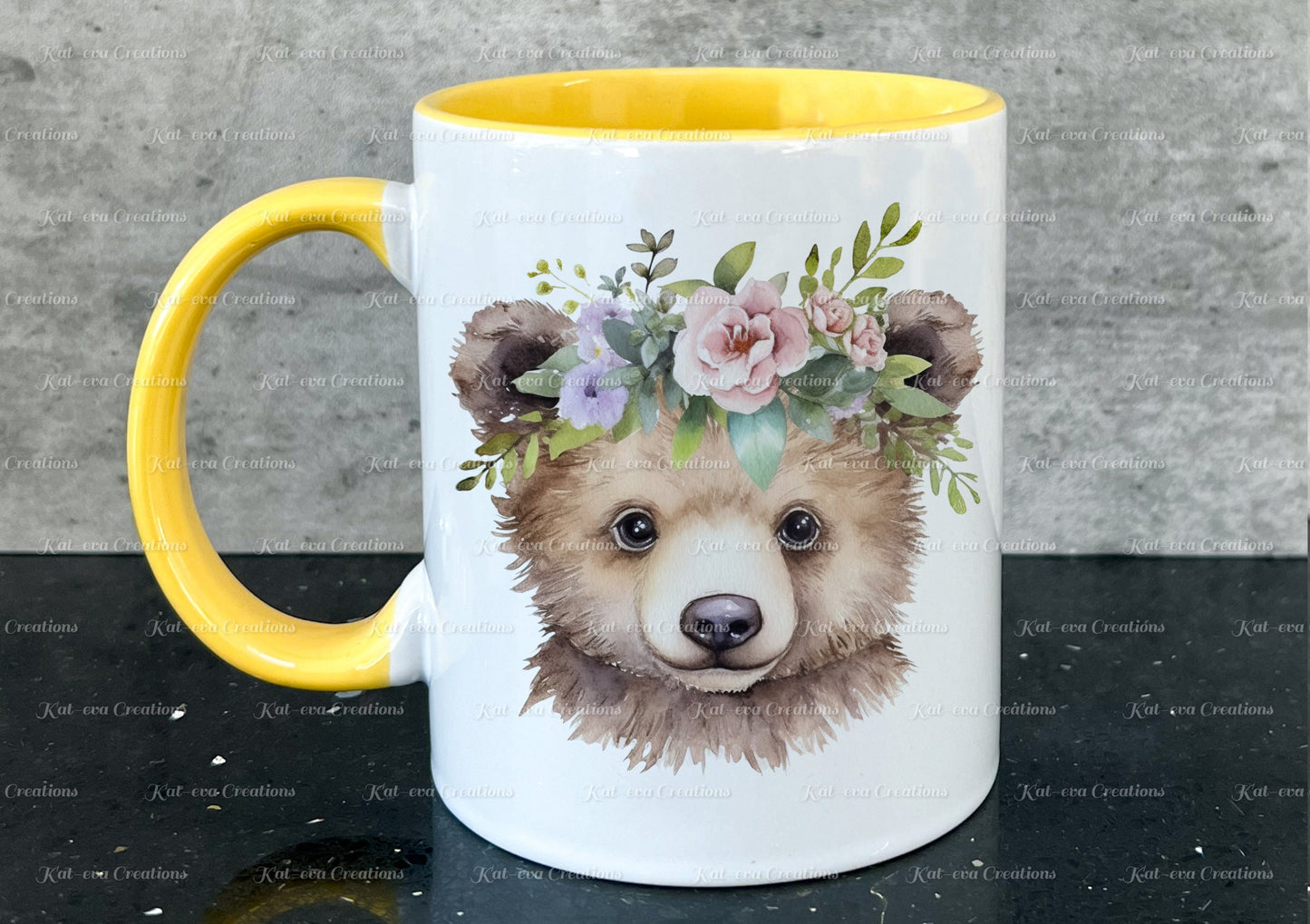 personalised bear mug. Gorgeous Floral Bear Cup. Ideal for birthday, secret santa, stocking filler or Christmas present