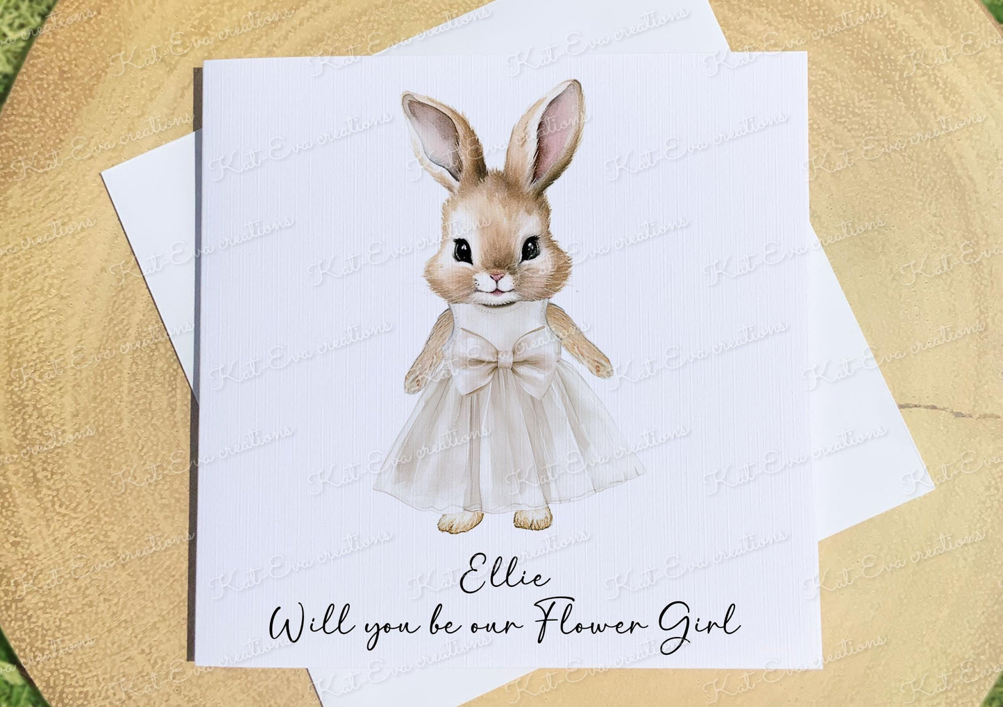 Will you be our flower girl card. Personalised bunny rabbit card. Ideal for Christenings, baptism, birthday or easter