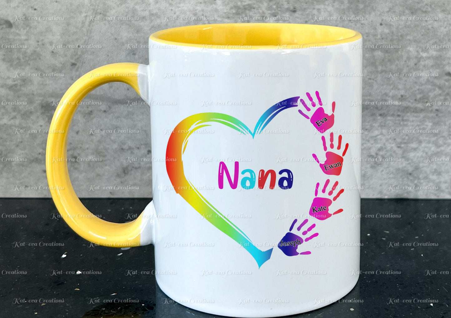 handprint heart mug, Personalised mug for Mum, gran, nana, grandma, mam. ideal christmas gift, birthday or mothers day present