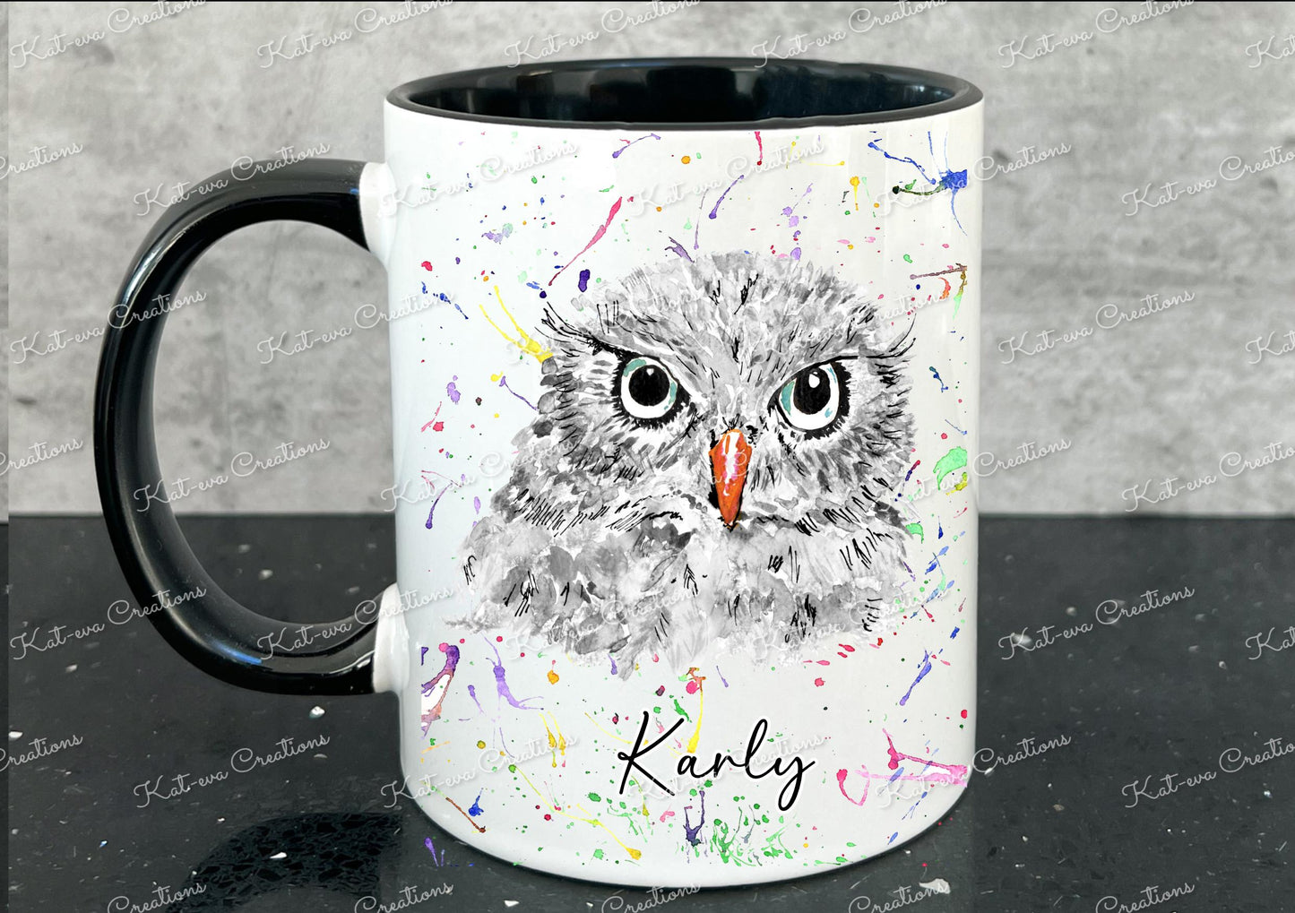 owl mug. personalised owl cup. Ideal for birthday or christmas gift. Secret santa present or stocking filler