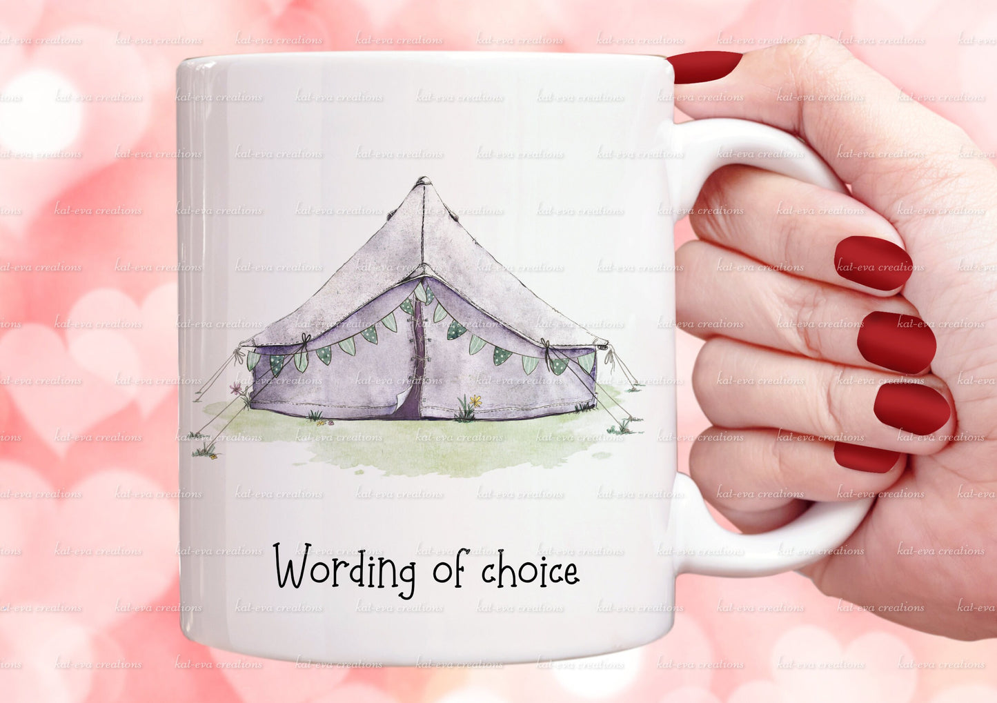 bell tent mug. personalised vintage tent cup. choice of colours