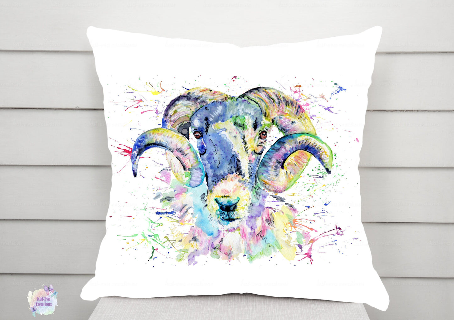 Watercolour ram / sheep / lamb cushion. can be personalised.