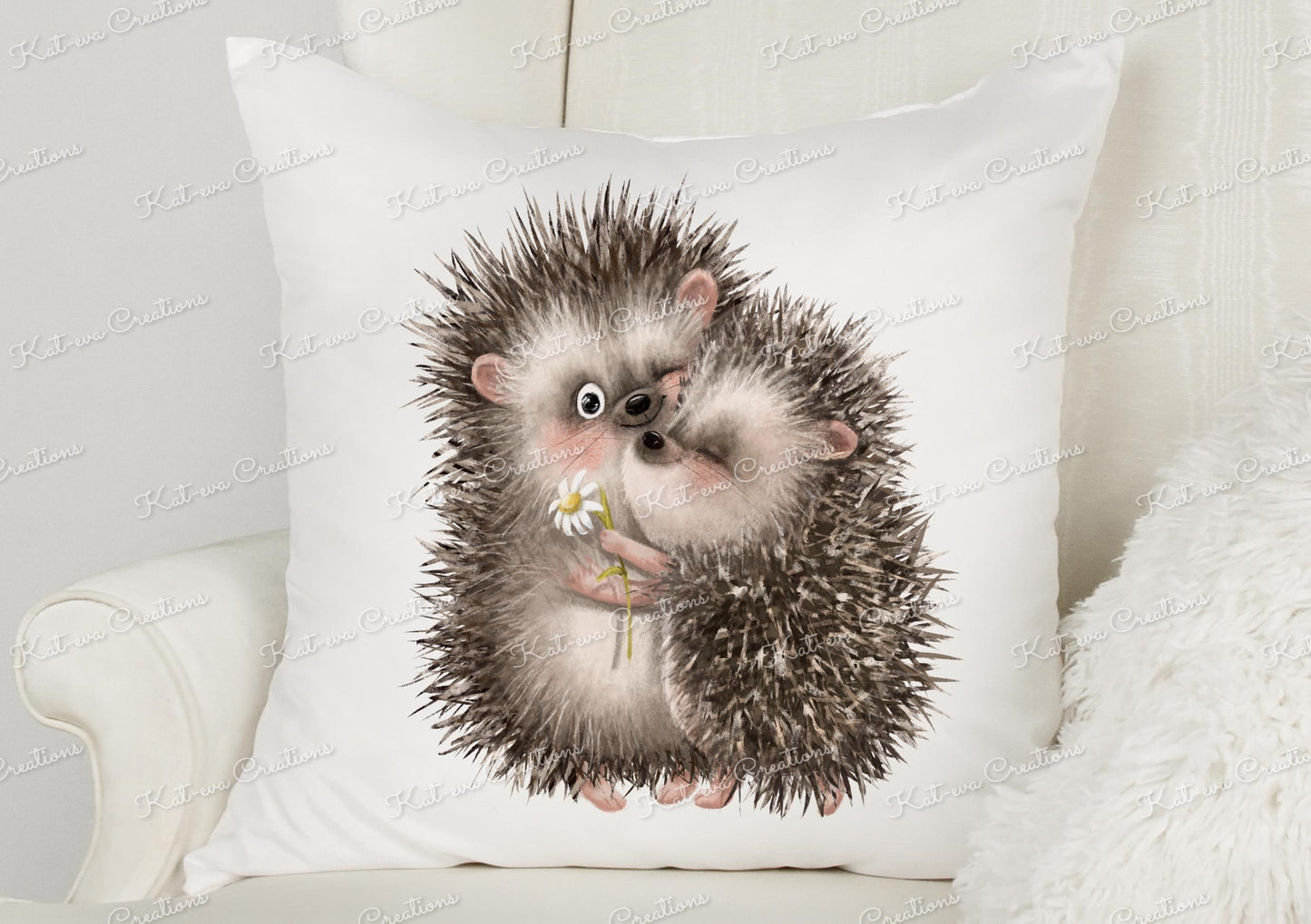 hedgehog mum and child cushion. personalised pillow. Christmas or birthday gift. secret santa present or new mum or mothers day present